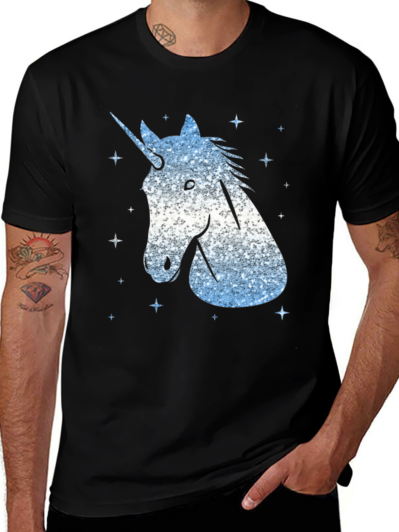 Black Unicorn Glitter Graphic Tee - Men's Black T-Shirt main image