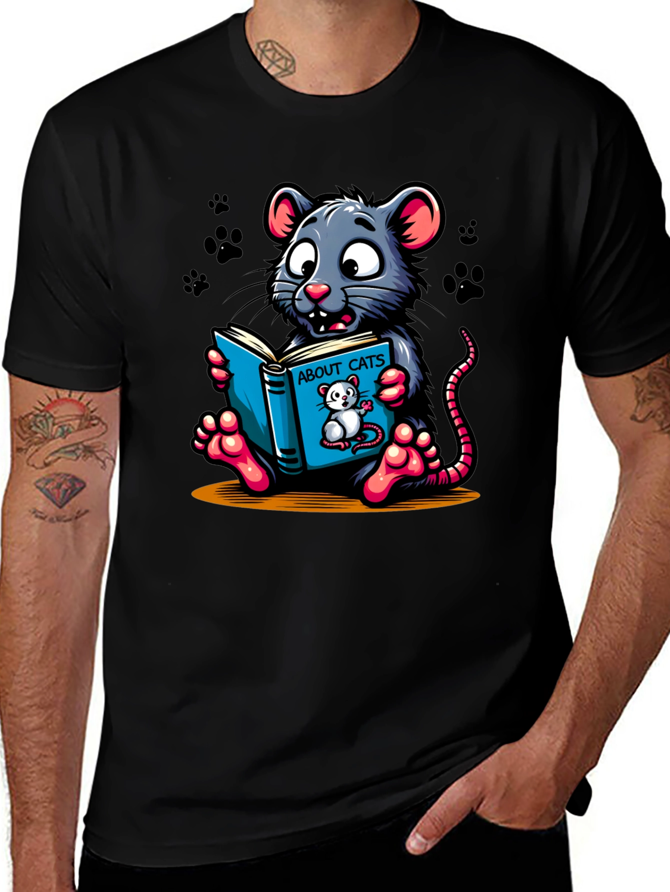 Variant 7 of Funny Rat Reading About Cats Graphic T-Shirt