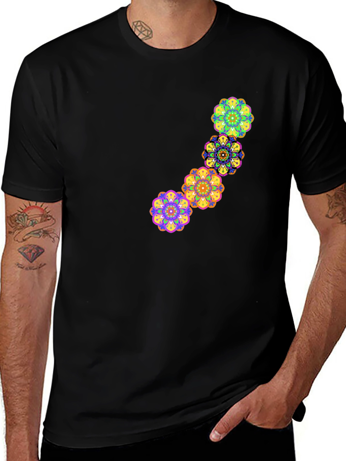 Variant 23 of Floral Print Black T-Shirt