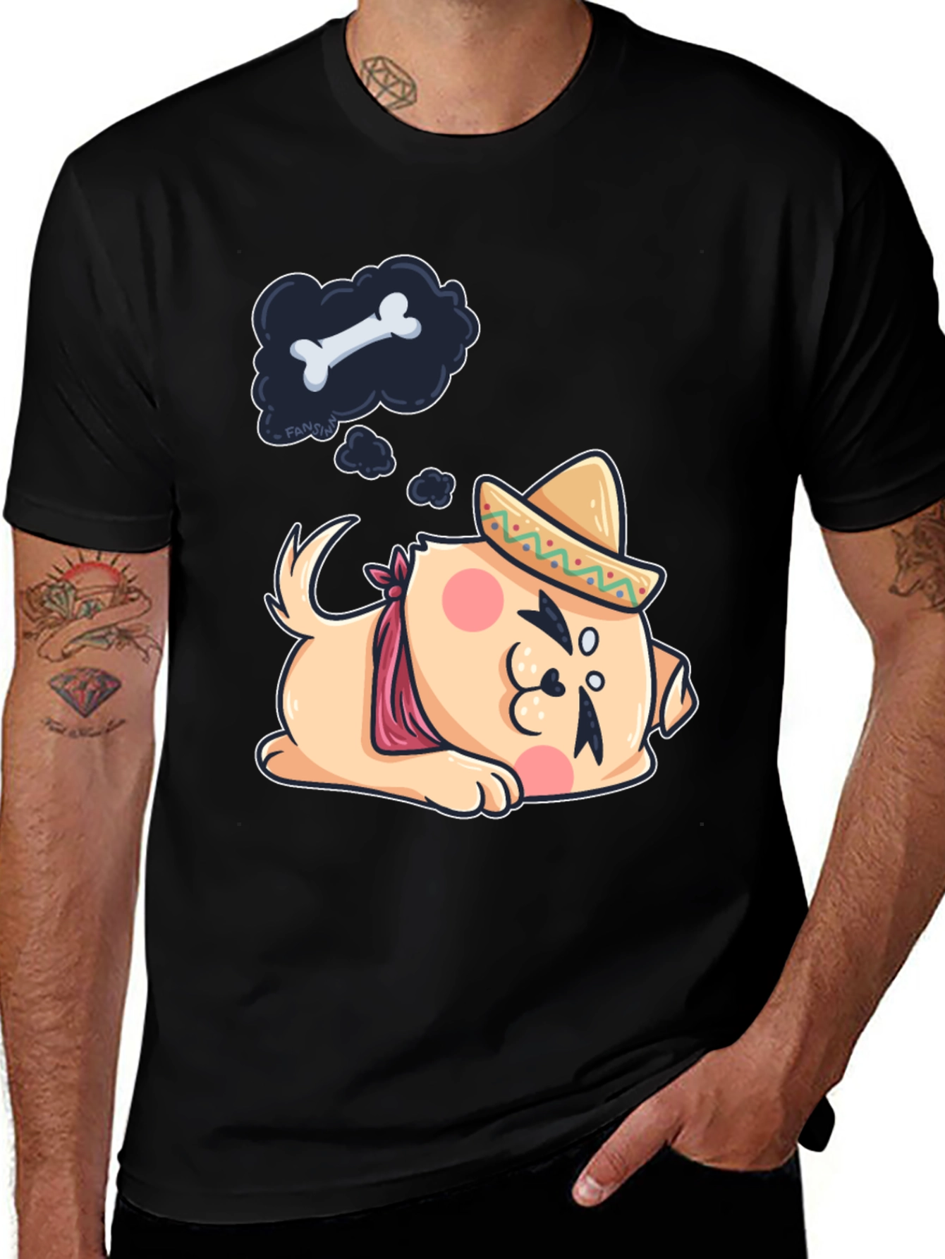 Variant 12 of Cute Dog Sombrero Black T-Shirt