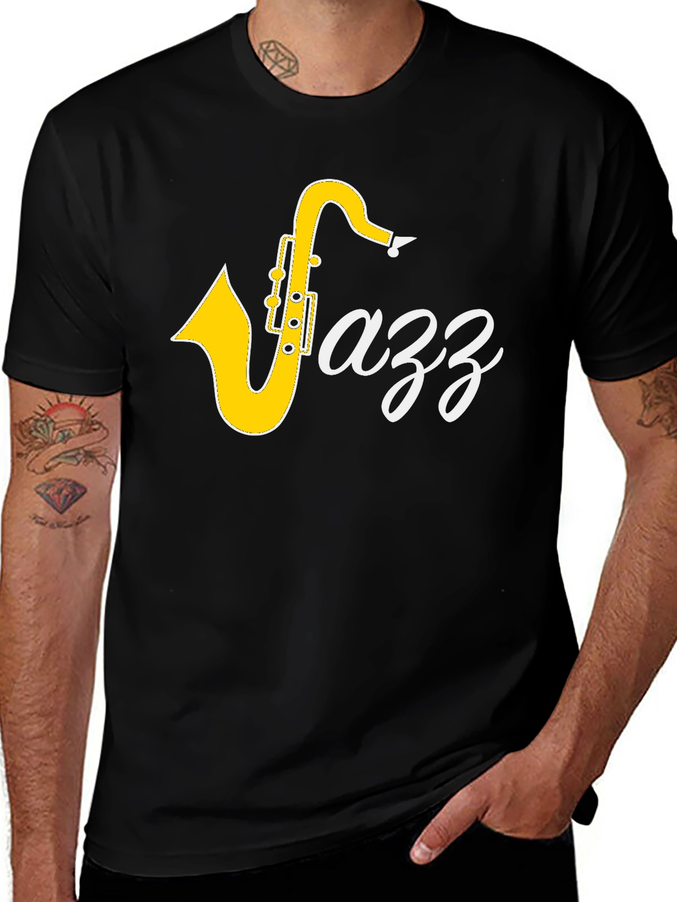 Variant 30 of Jazz Saxophone Graphic Tee - Black Cotton T-Shirt