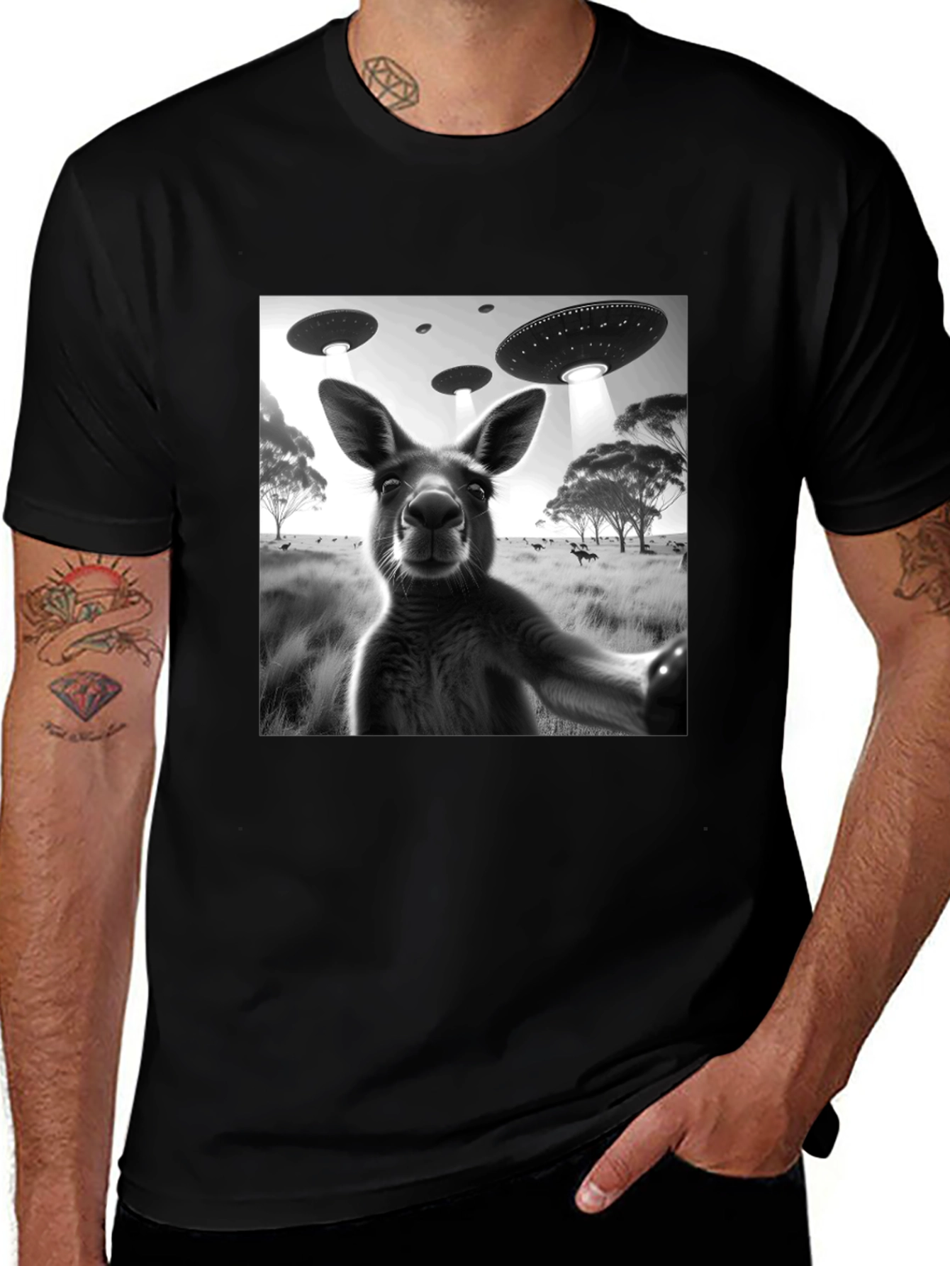 Variant 12 of Kangaroo Alien Abduction Graphic Tee