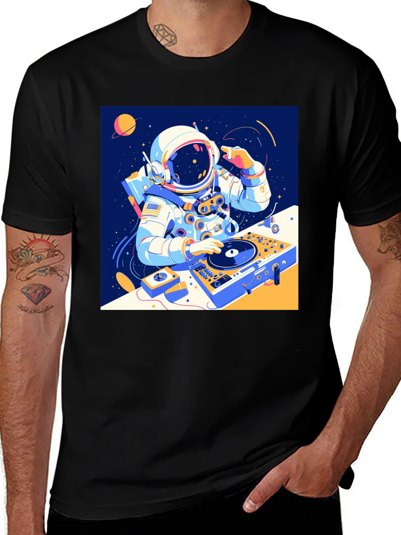 Black Astronaut DJ Graphic T-Shirt - Space Music main image