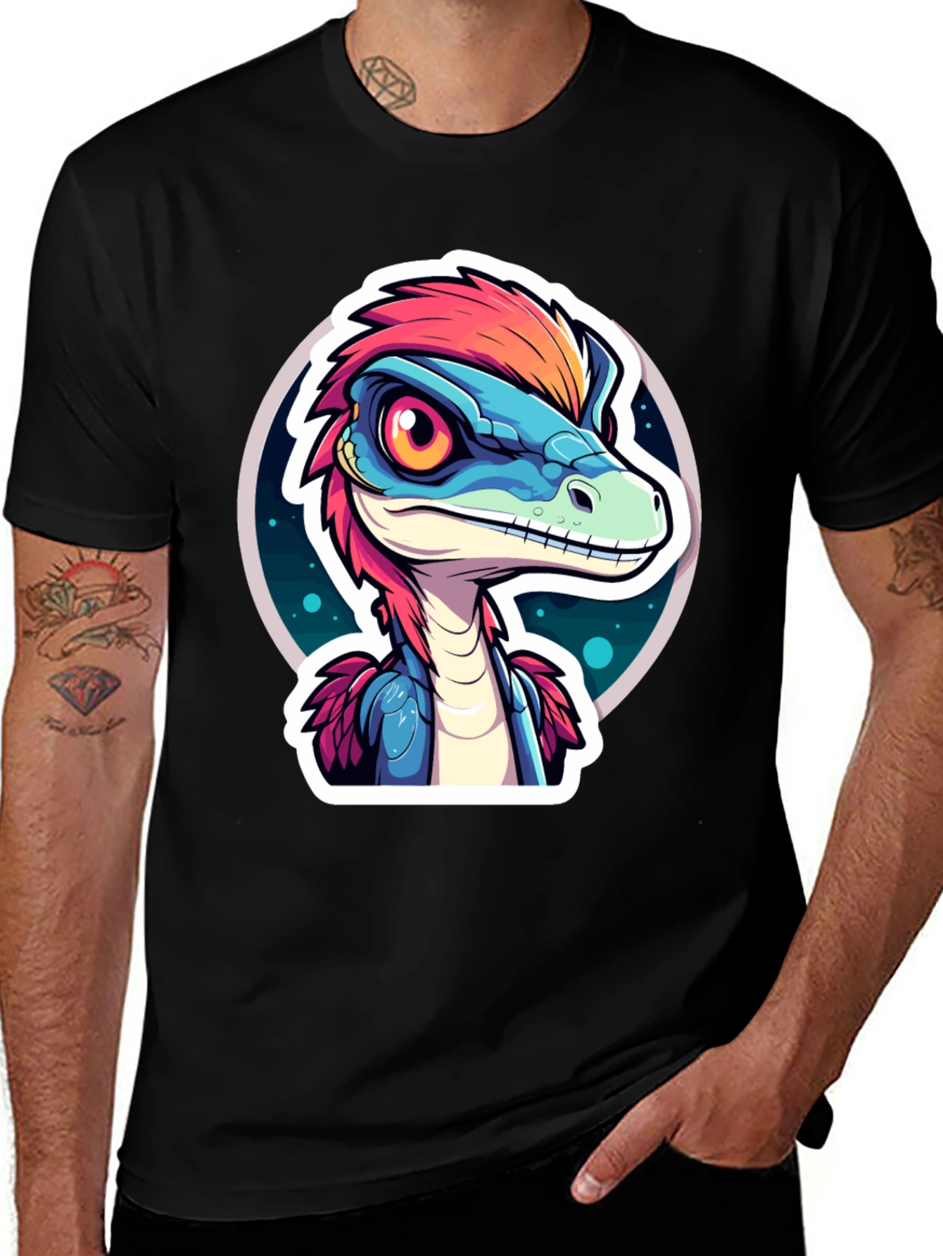 Black Dino T-Shirt: Cartoon Raptor Design main image