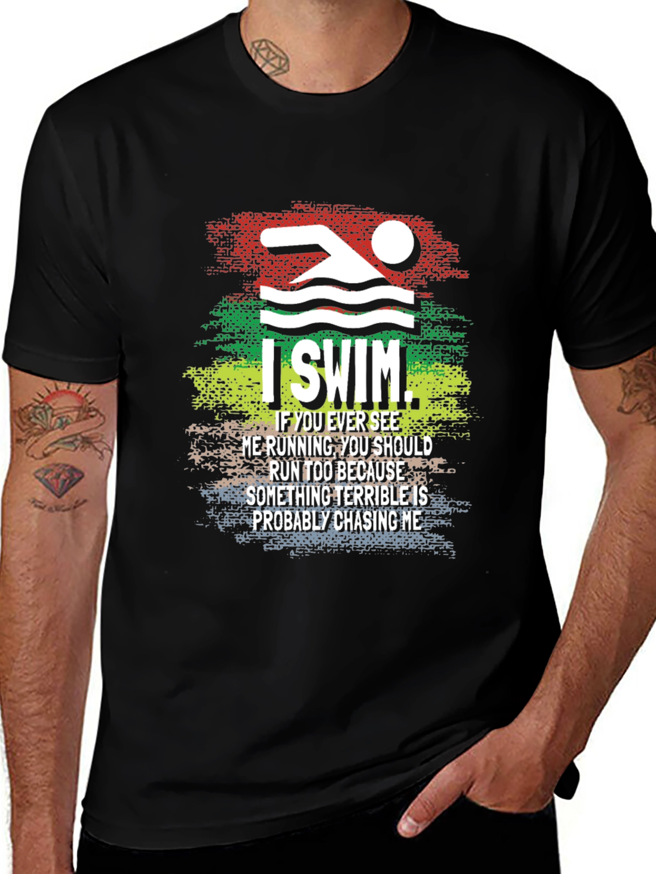 I Swim T-Shirt Funny Swimmer Running Joke Tee