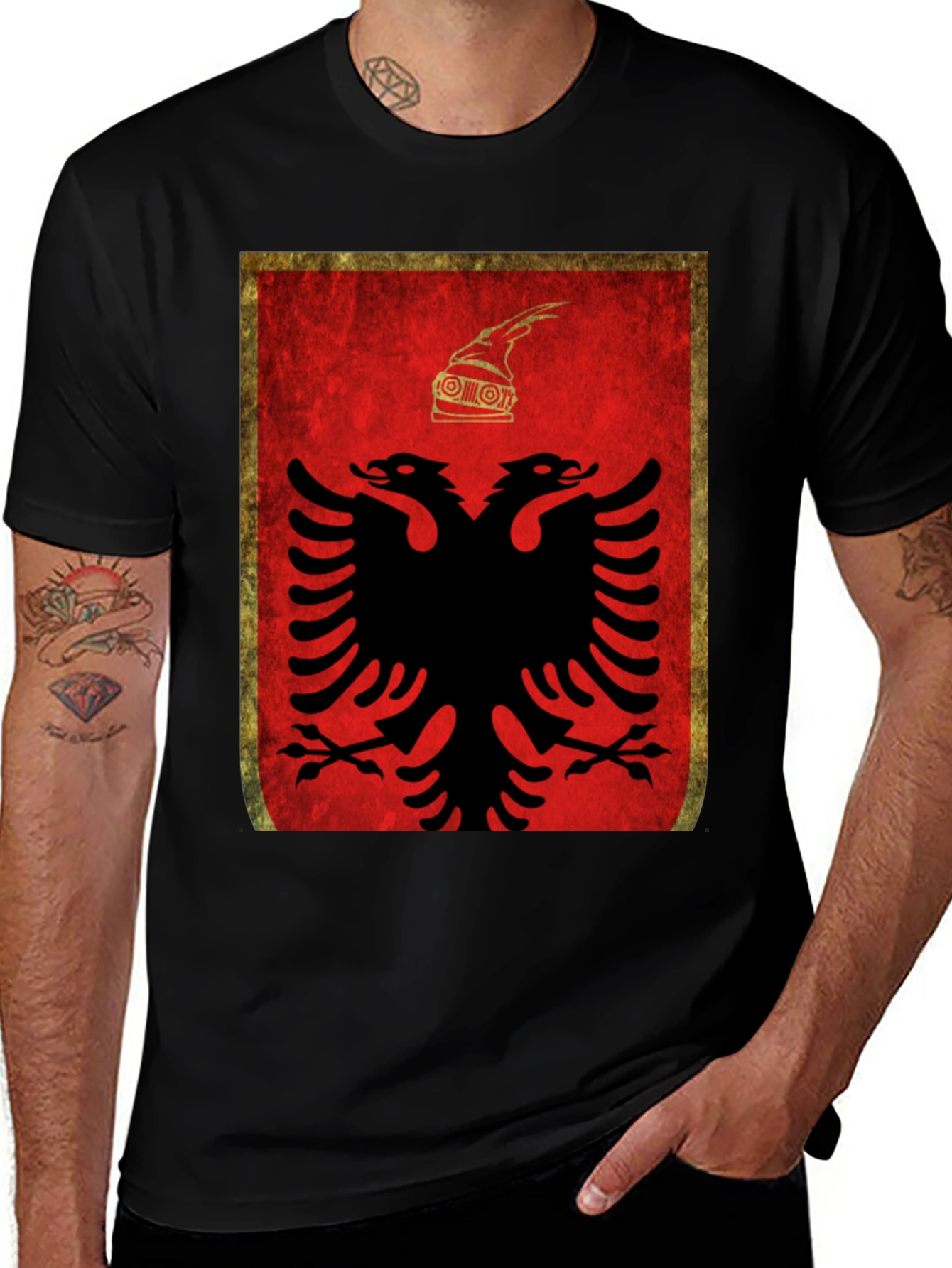 Albanian Flag Graphic Tee - Black