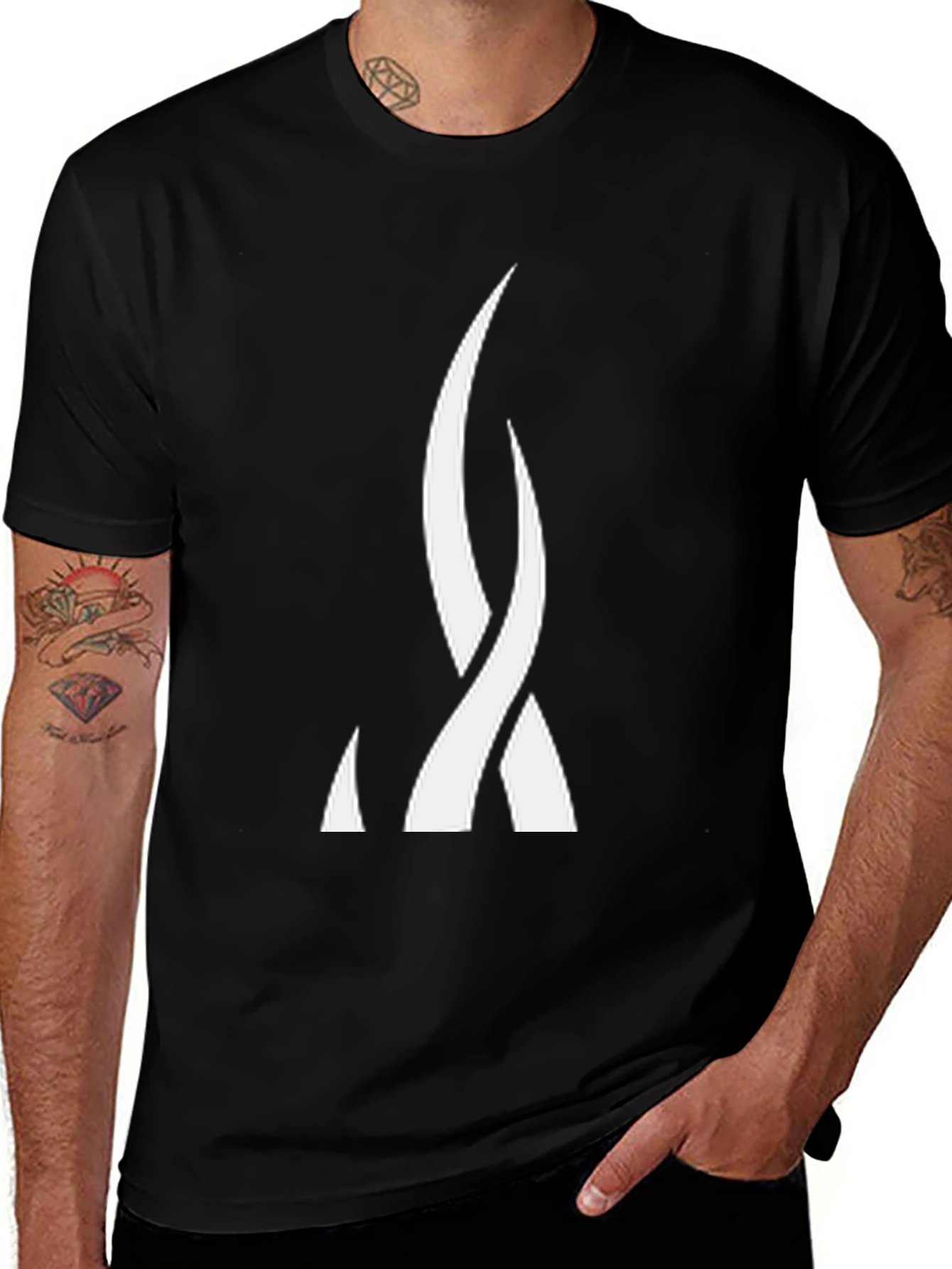 Black Abstract Flame Graphic Tee - Black Cotton Blend main image