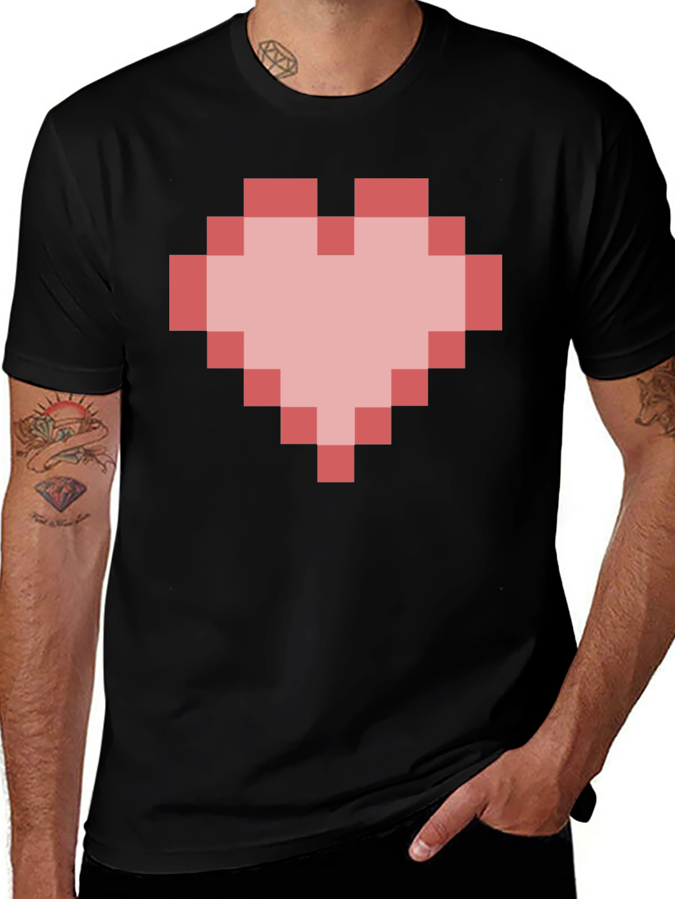 Variant 3 of Pixel Heart Graphic Black T-Shirt - Gamer Style