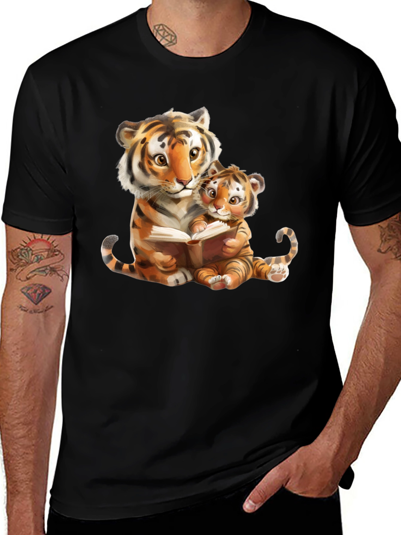 Tiger Mom & Cub Reading T-Shirt