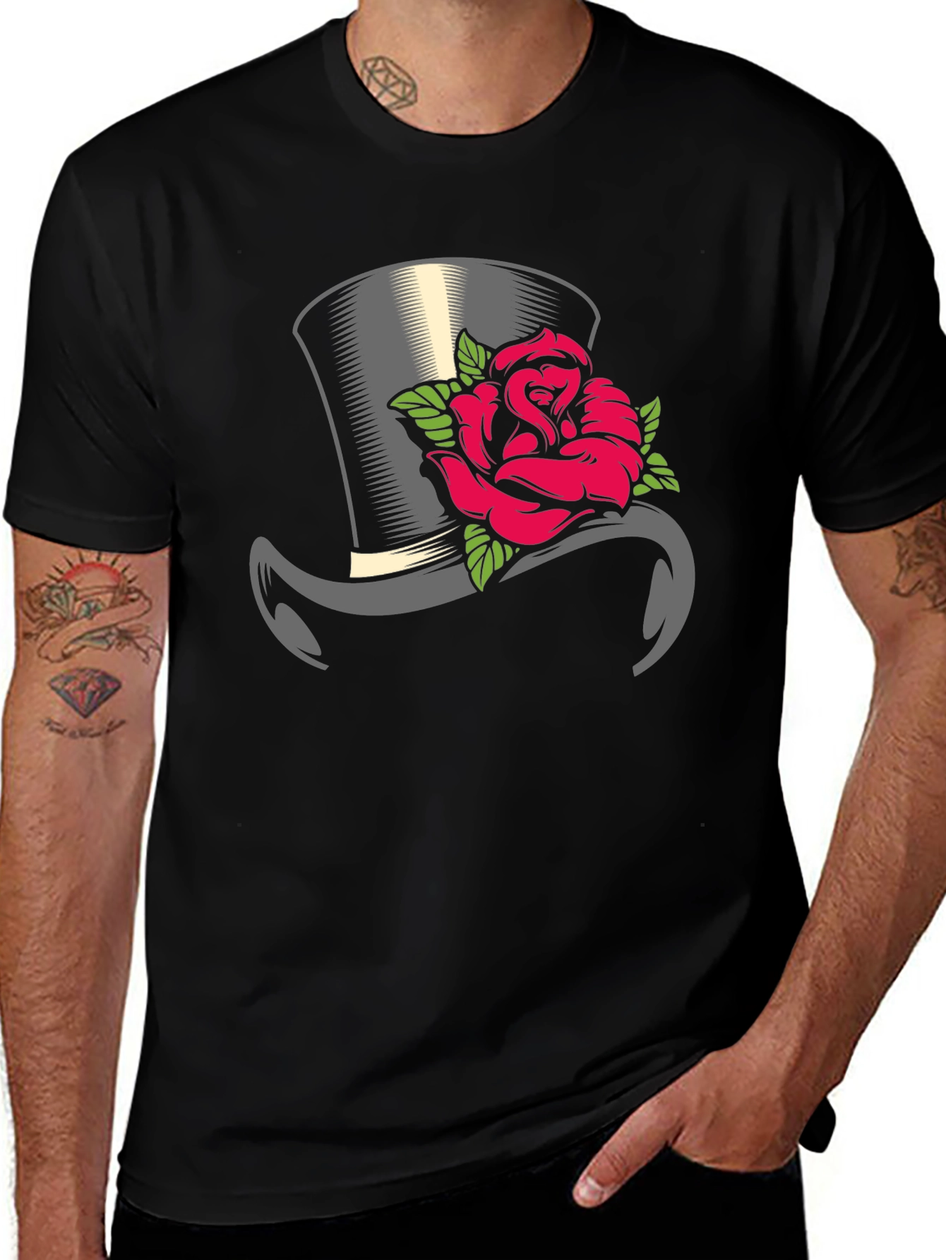 Variant 17 of Top Hat Rose Graphic Tee - Classic Style