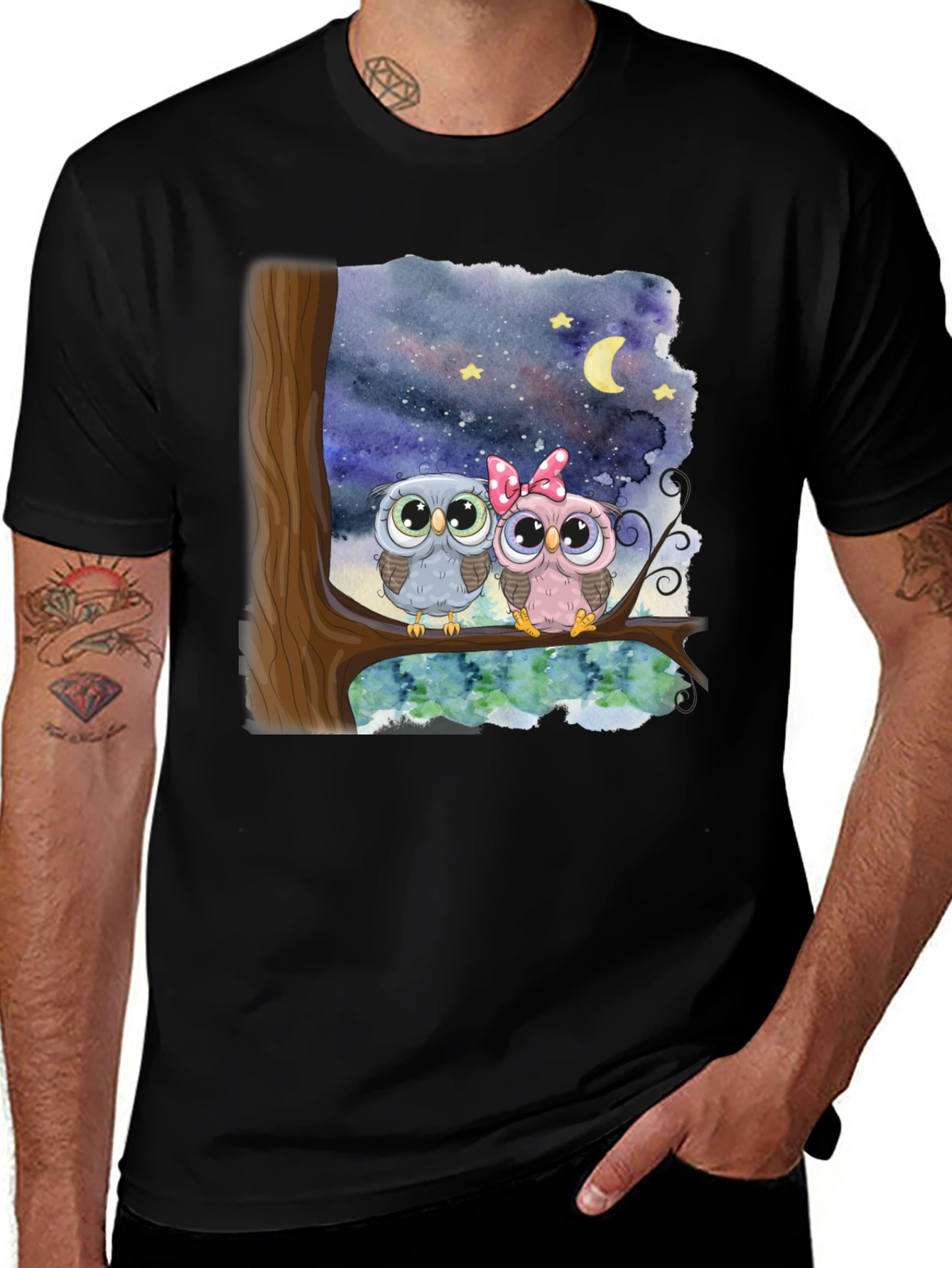 Owl Couple Graphic Tee - Night Sky Design