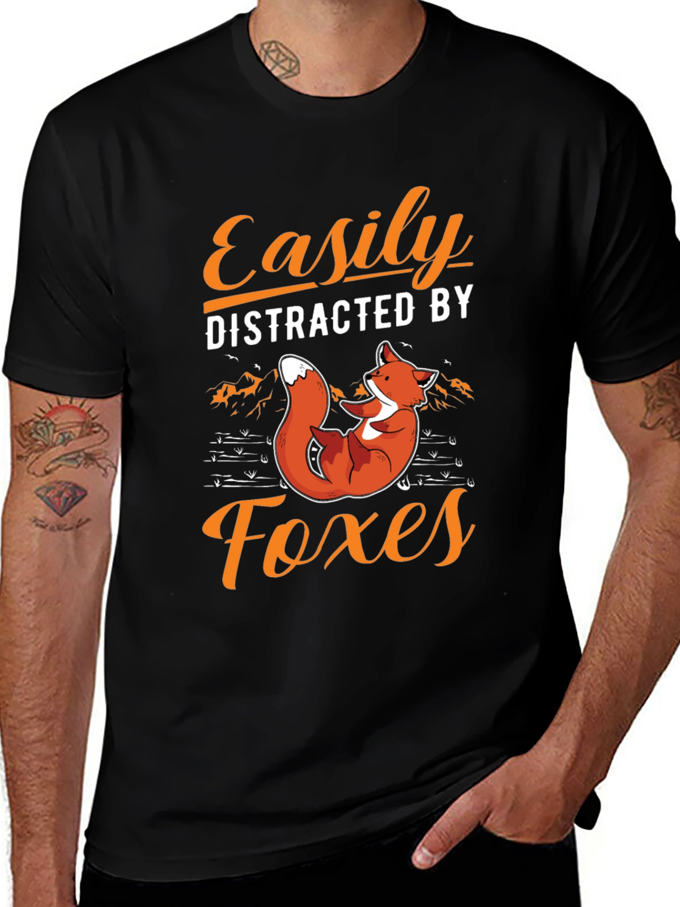 Variant 7 of Easily Distracted By Foxes Black Graphic Tee