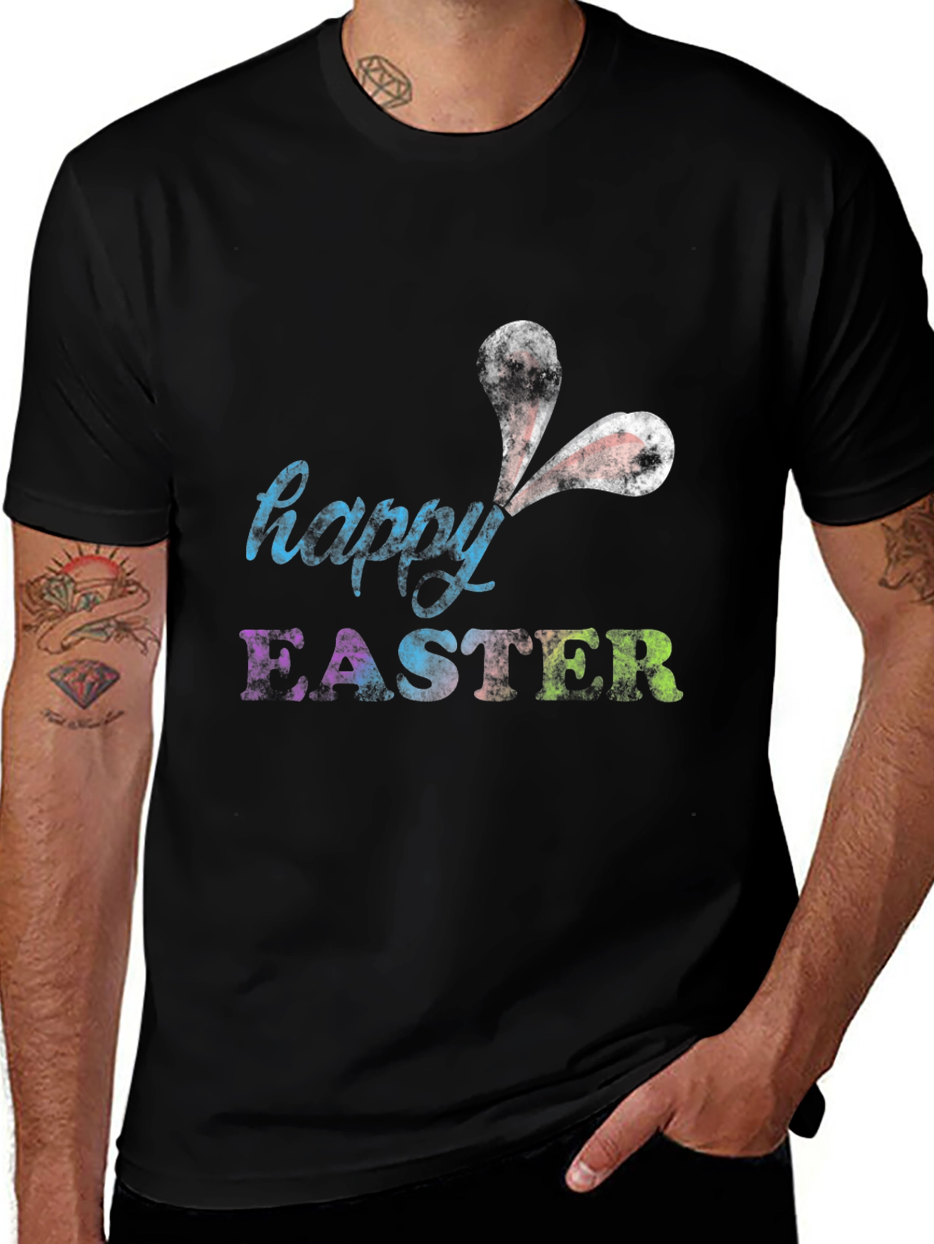 Black Happy Easter Bunny Ears T-Shirt main image