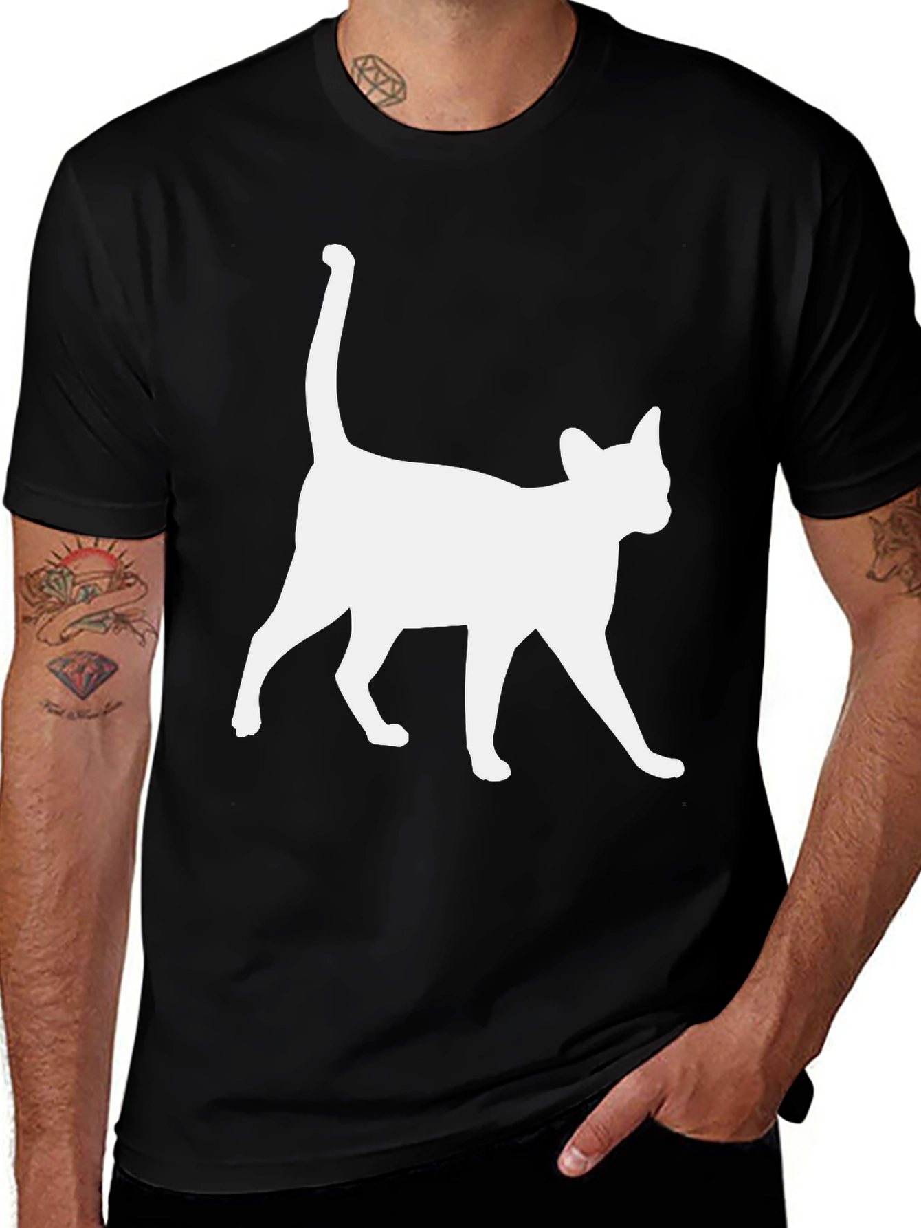 Variant 5 of Cool Cat Silhouette Graphic Tee - Black Cotton