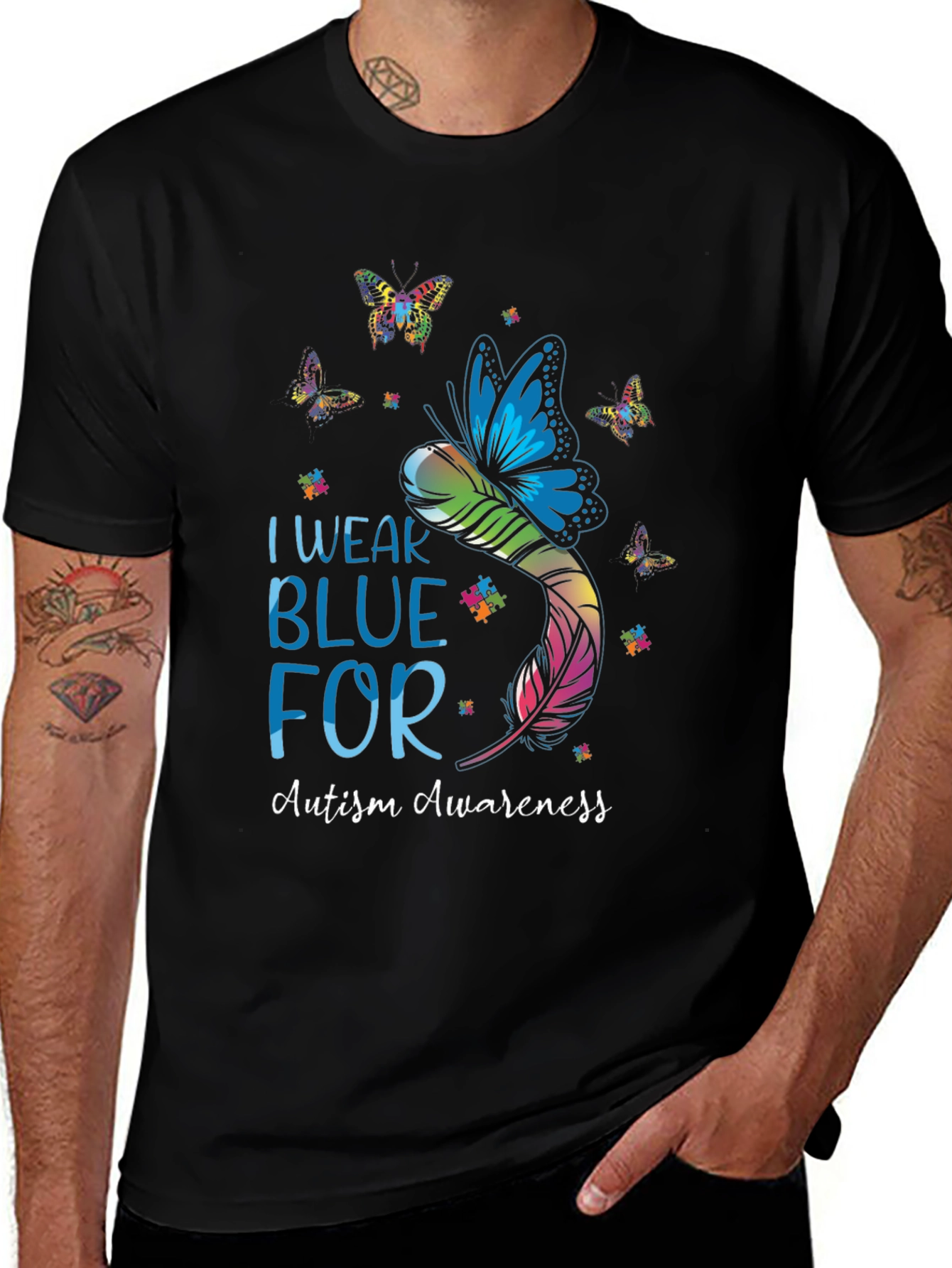 Variant 14 of Autism Awareness Butterfly T-Shirt - I Wear Blue