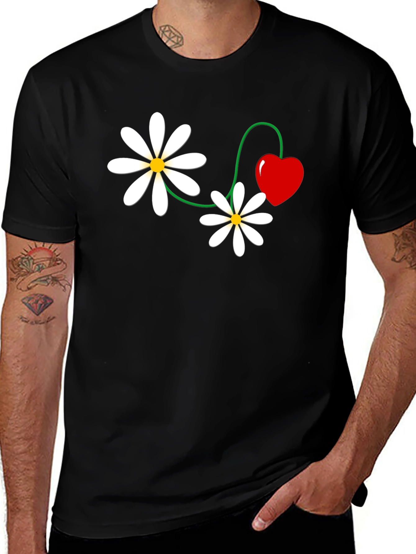 Variant 19 of Daisy & Heart T-Shirt - Black Casual Tee