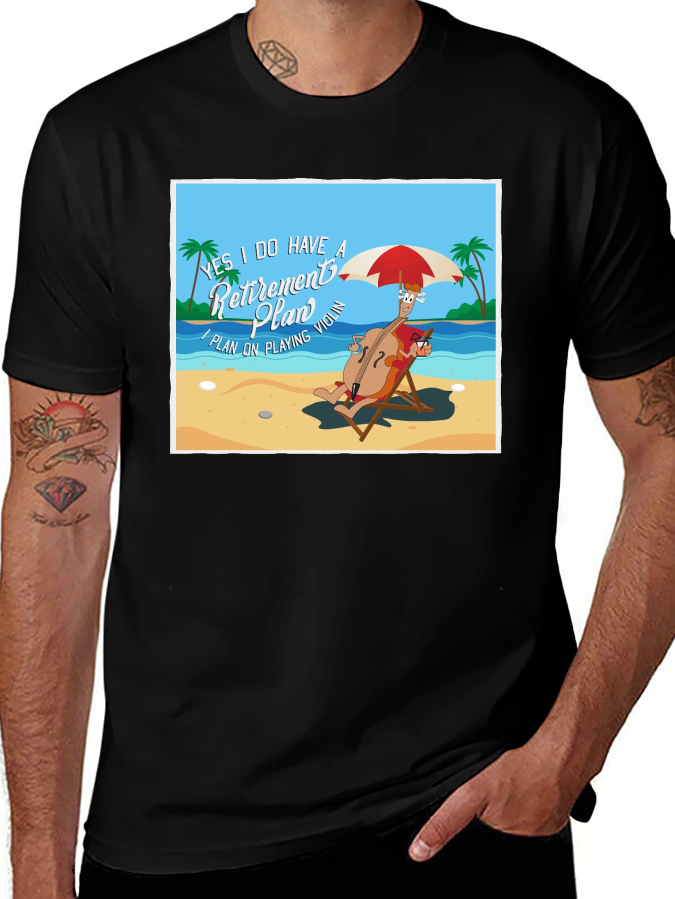 Variant 30 of Retirement Plan T-Shirt: Violinist on Beach
