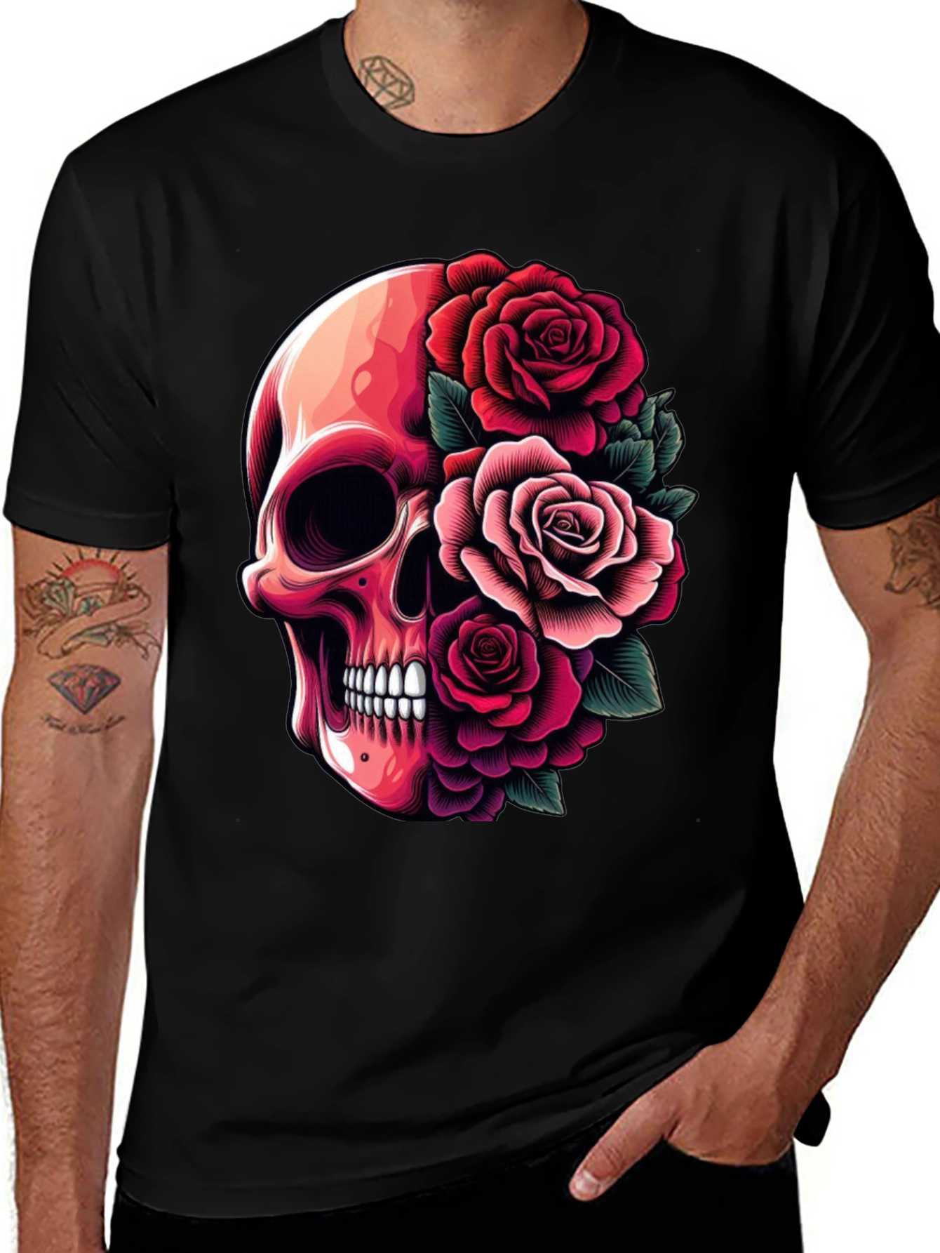 Variant 24 of Floral Skull Graphic Tee - Unique Gothic Design