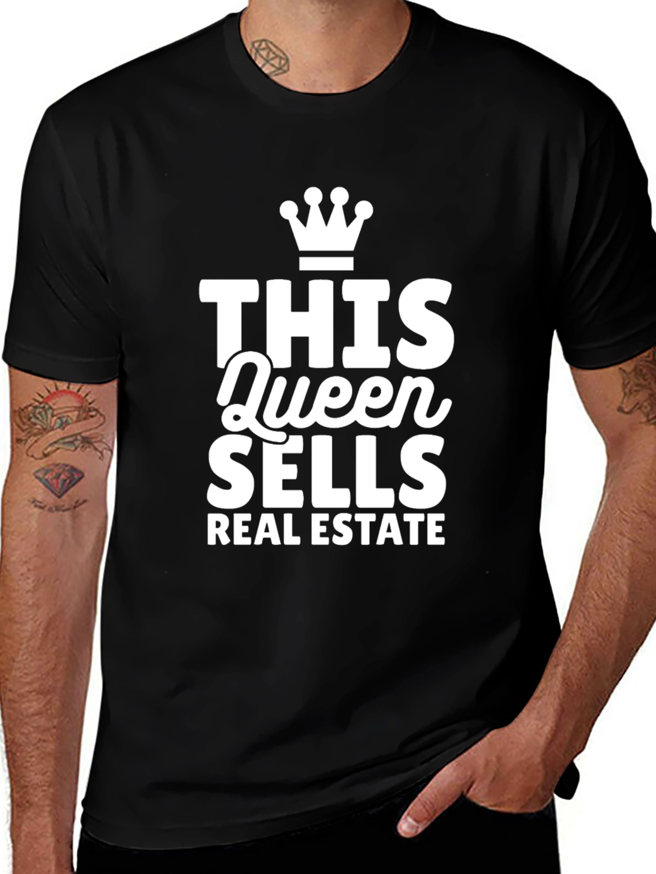 Variant 22 of Queen Sells Real Estate Black T-Shirt