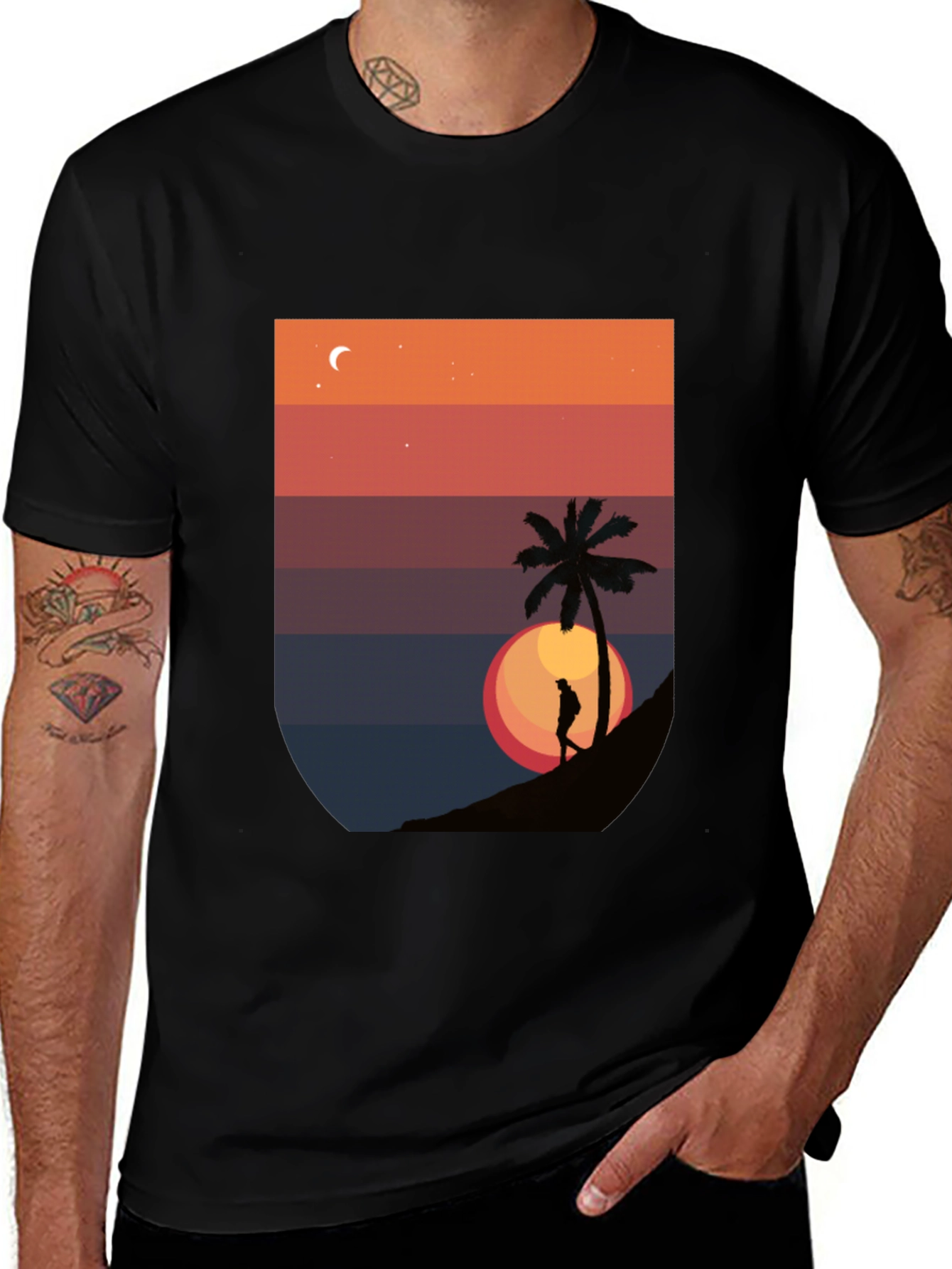 Black Sunset Palm Graphic T-Shirt - Men's Black Tee main image