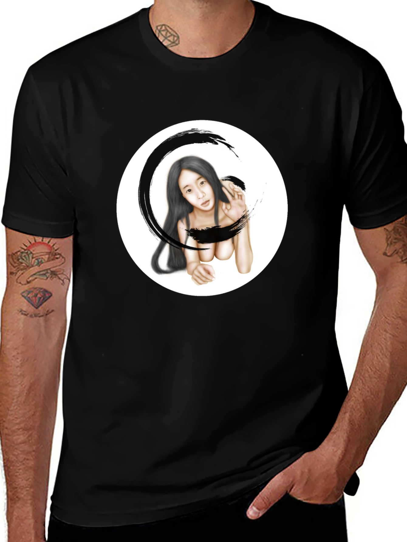 Variant 21 of Black Graphic Tee - Woman in Circle
