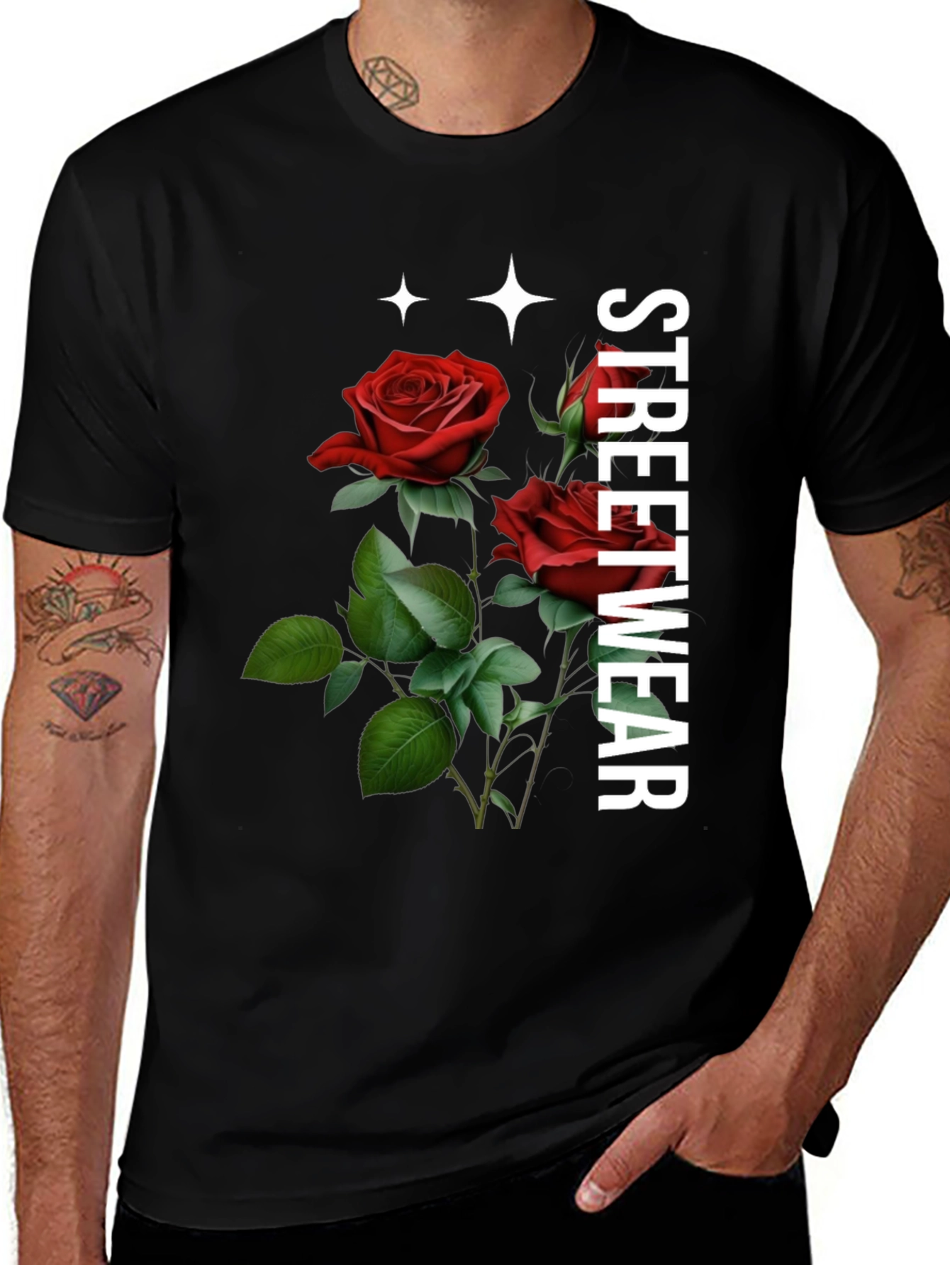 Variant 19 of Streetwear Rose Graphic Tee - Classic Black