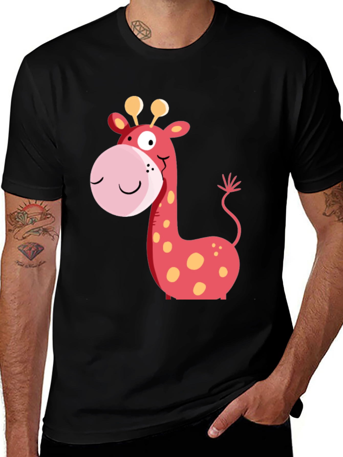 Variant 6 of Giraffe Graphic Tee - Black Cotton Casual Wear