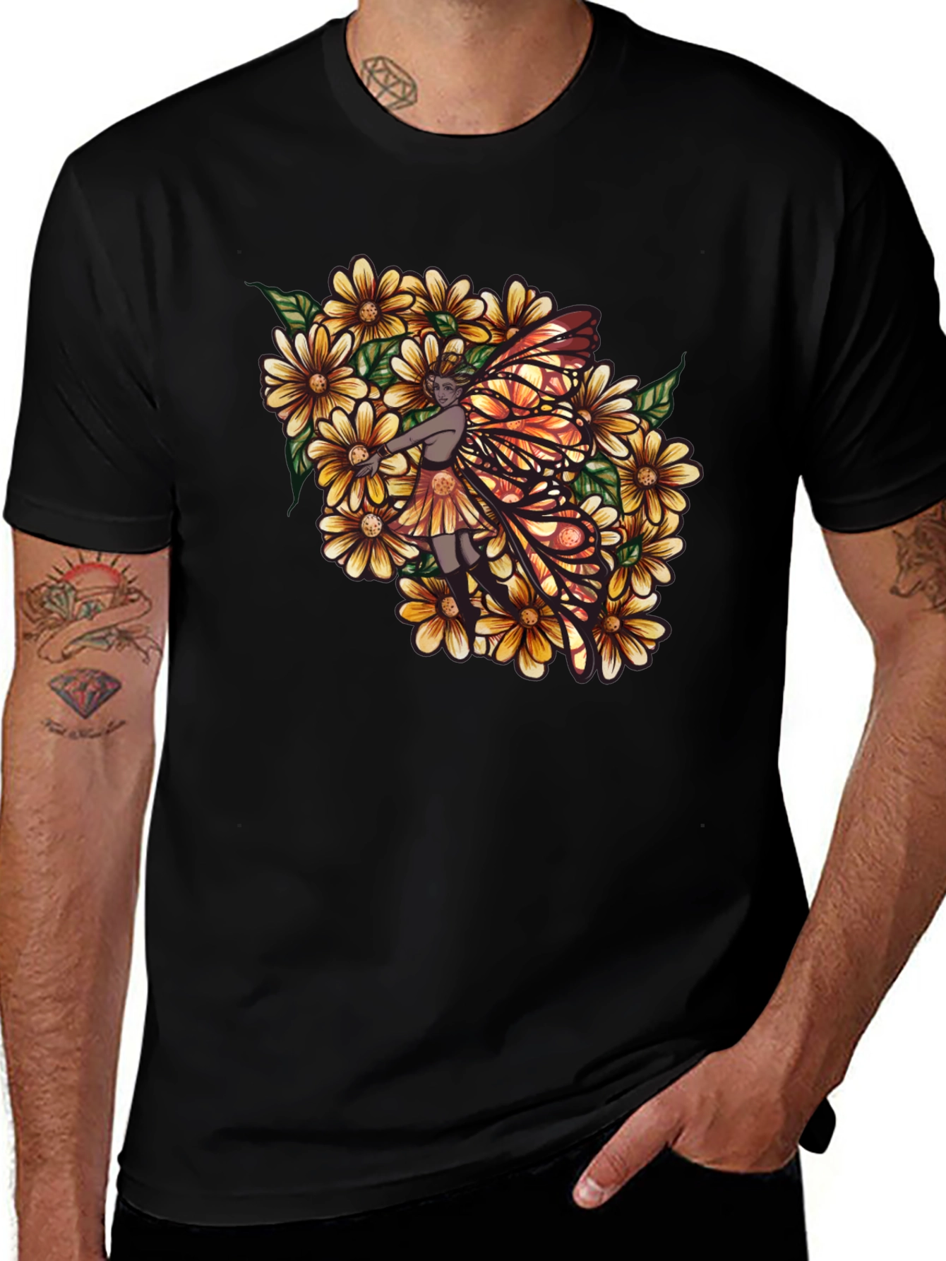 Variant 25 of Fairy & Floral Graphic T-Shirt - Black