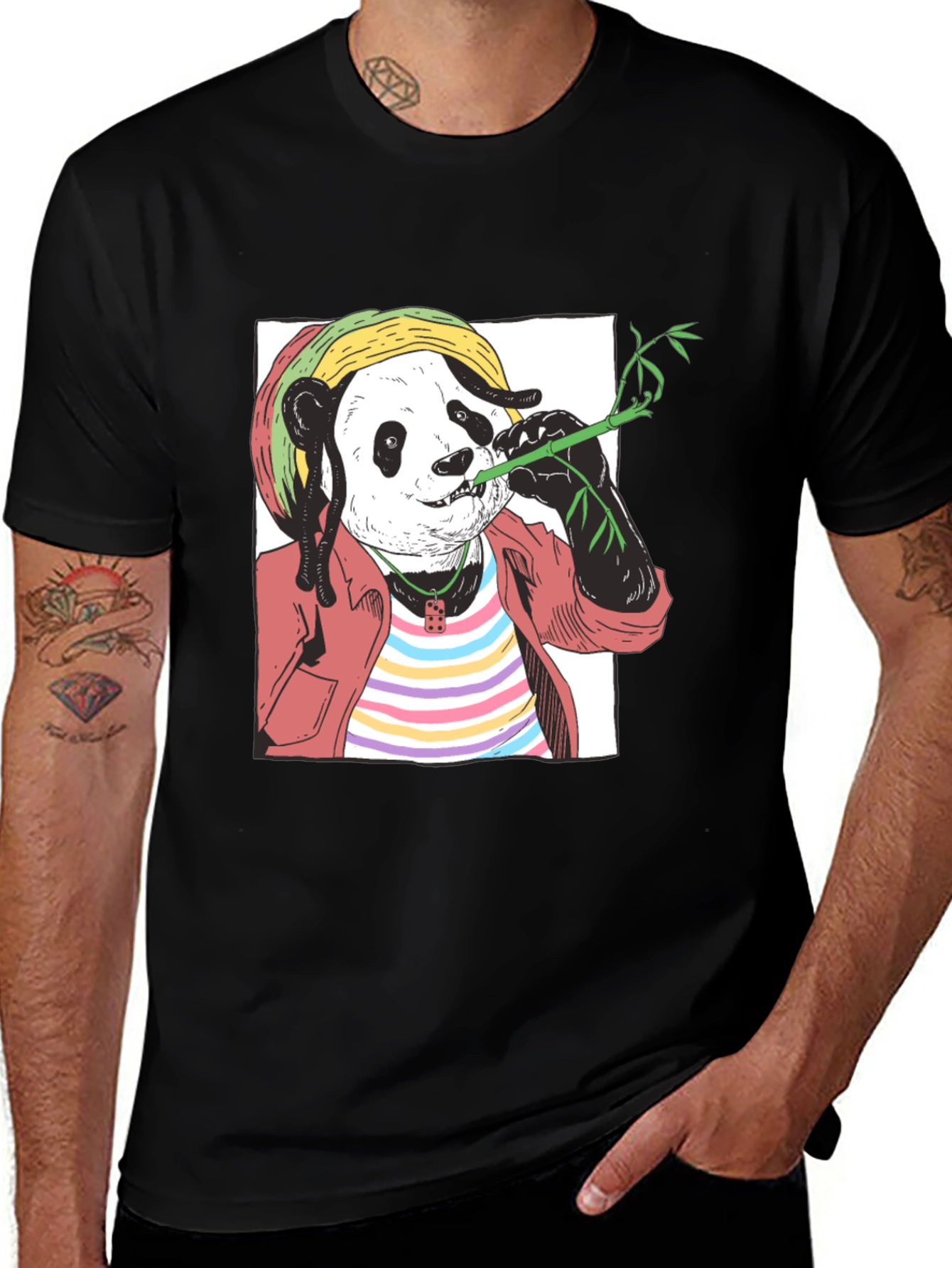 Variant 17 of Rasta Panda Graphic Tee - Cool Crew Neck Shirt