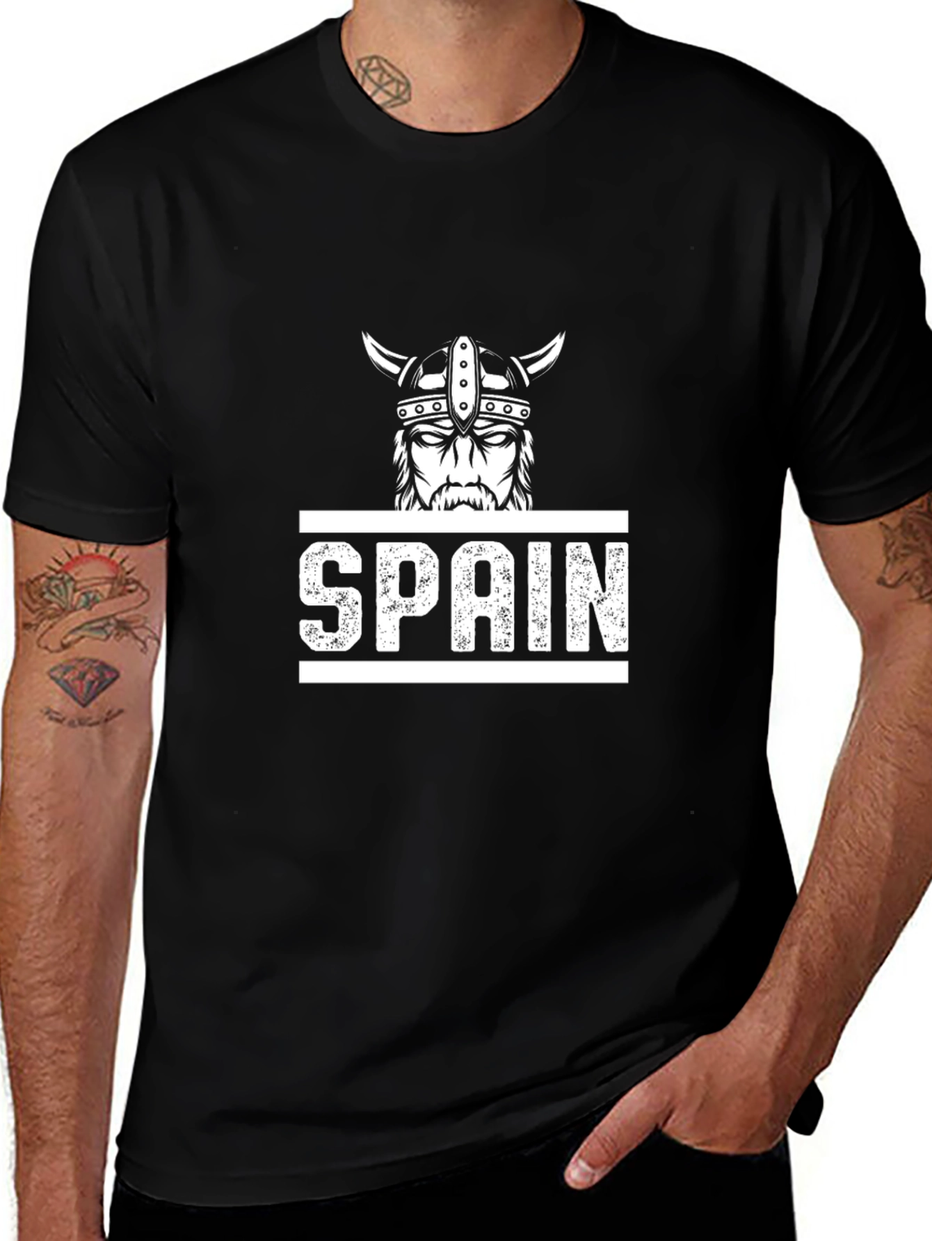 Spain Viking Helmet Graphic Black T-Shirt
