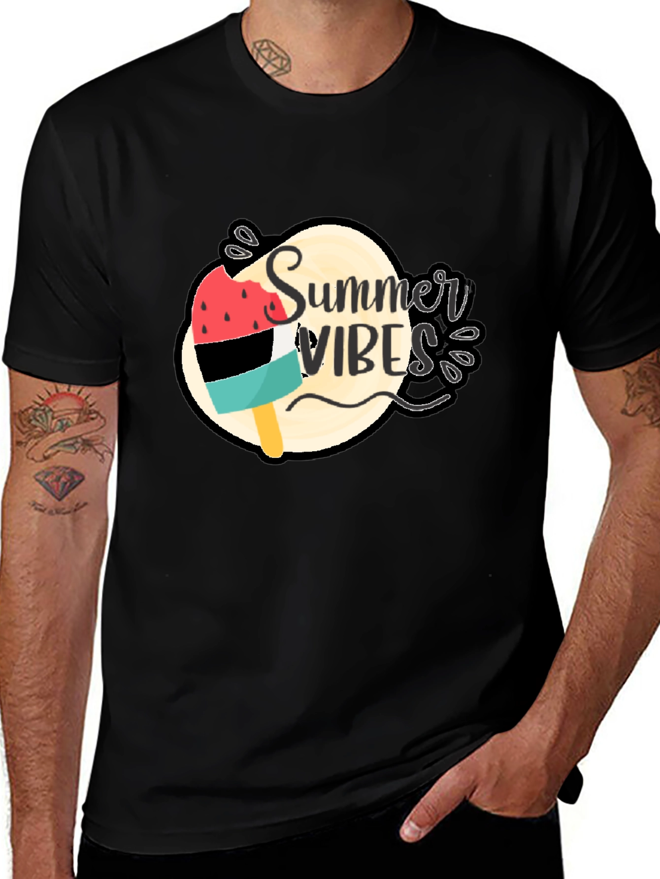 Variant 11 of Summer Vibes Popsicle Graphic Tee - Black Cotton Casual Shirt