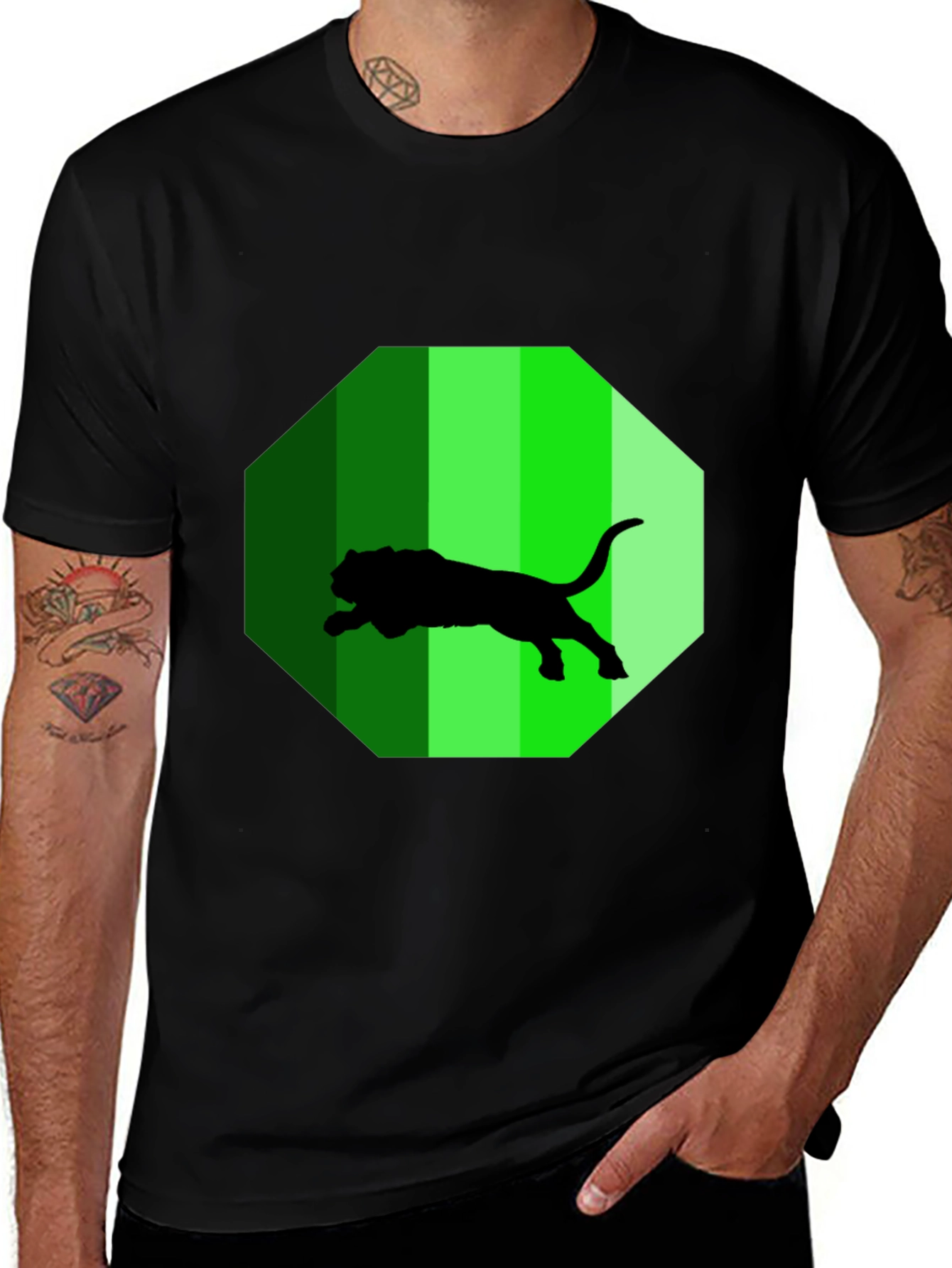 Variant 21 of Men's Black T-Shirt with Green Jaguar Design