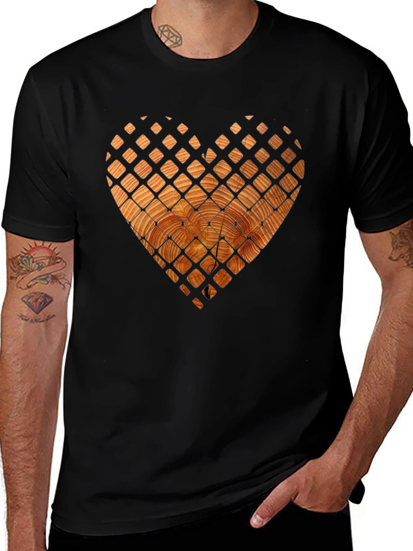 Wood Grain Heart Graphic Tee - Unique Design