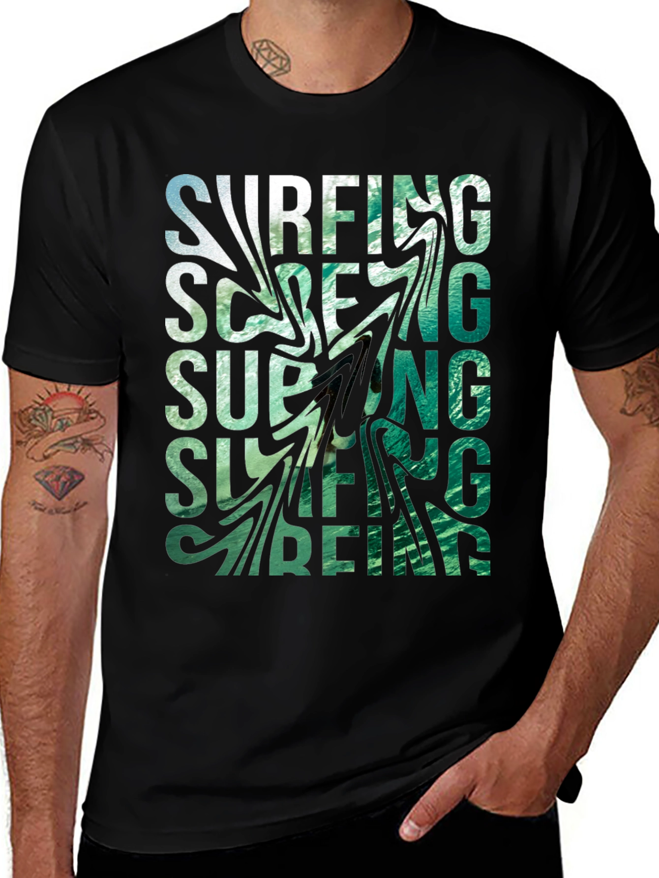 Variant 21 of Surfing Graphic Black T-Shirt