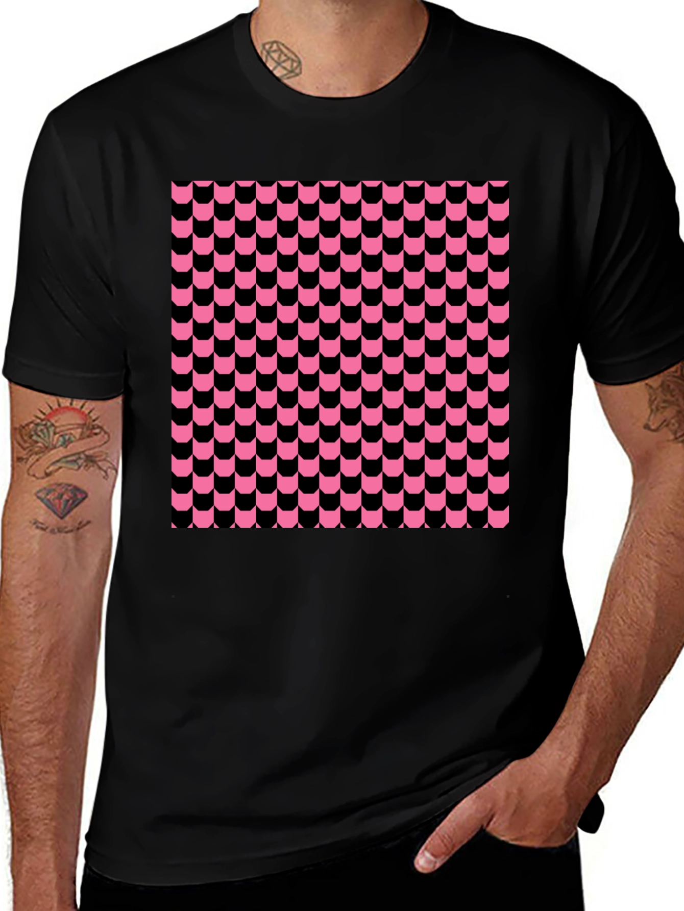 Variant 25 of Funky Retro Patterned Black T-Shirt