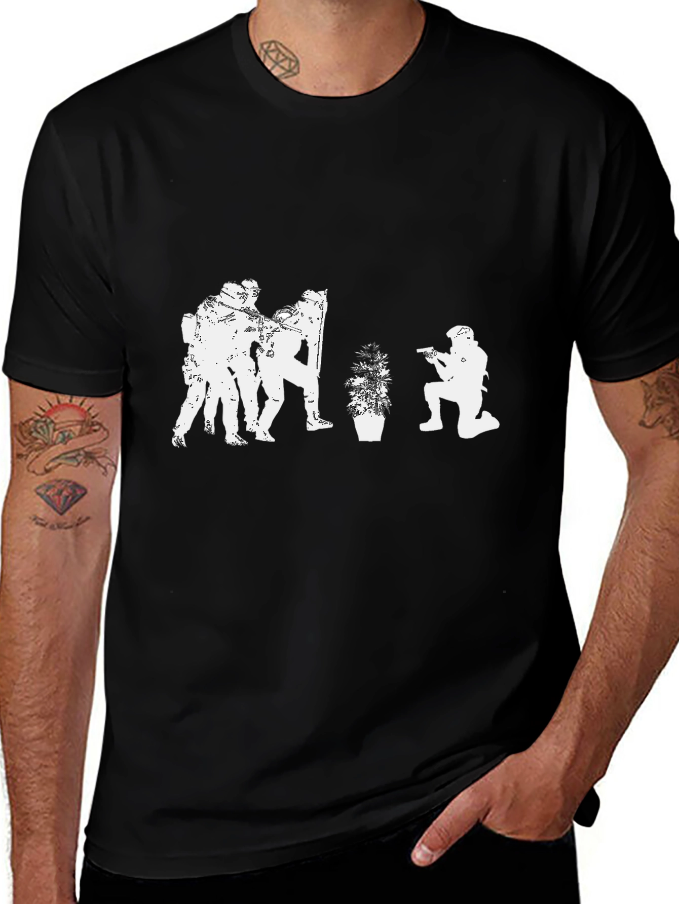 Black Tactical Plant T-Shirt - Black Graphic Tee main image