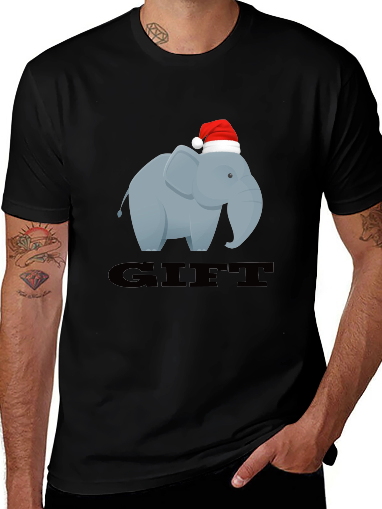 Variant 10 of Elephant Christmas Gift Black T-Shirt