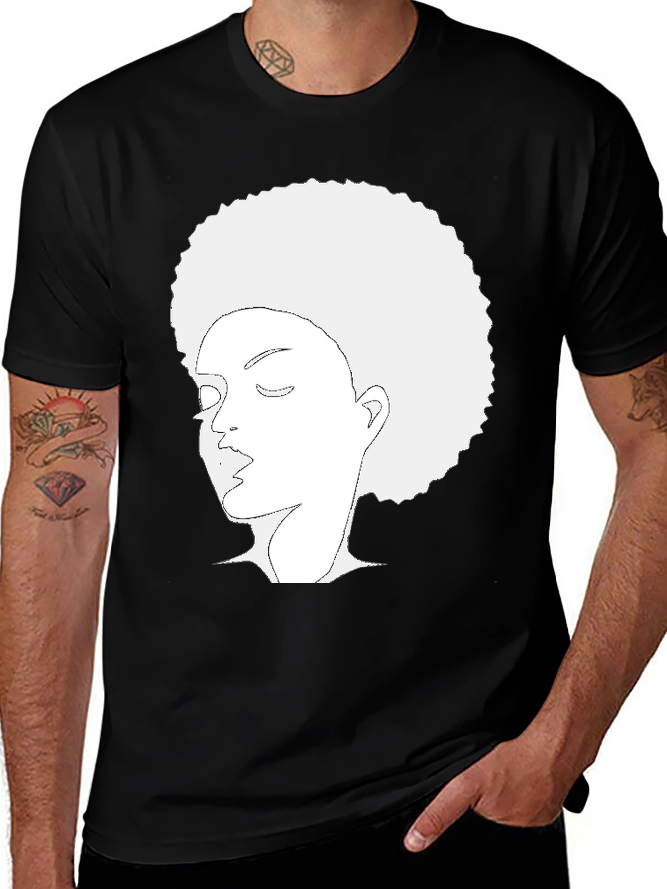 Black Afro Woman Graphic Black Tee main image