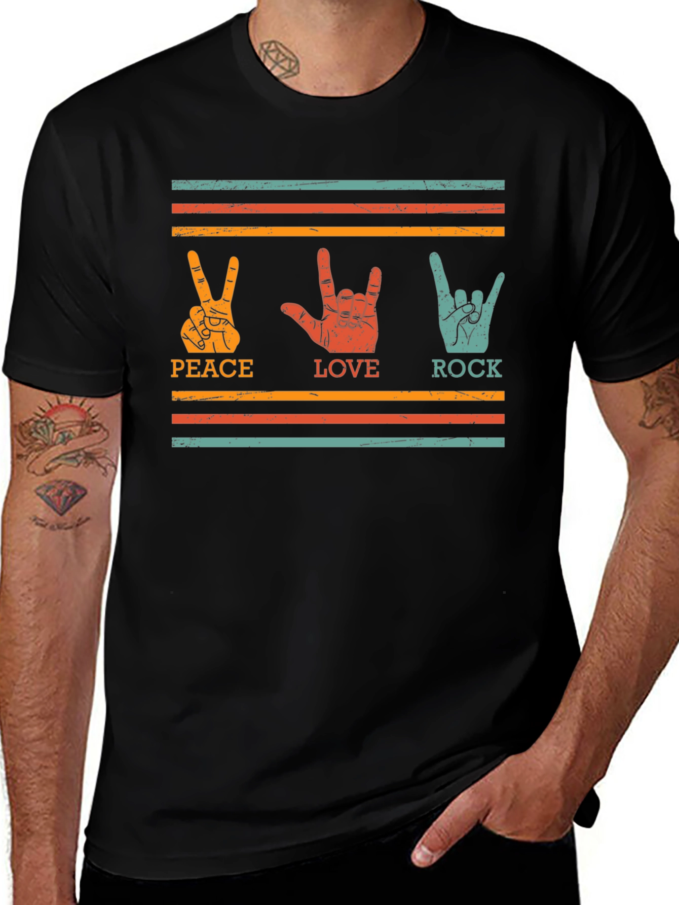 Variant 11 of Peace Love Rock Graphic Tee - Retro Style