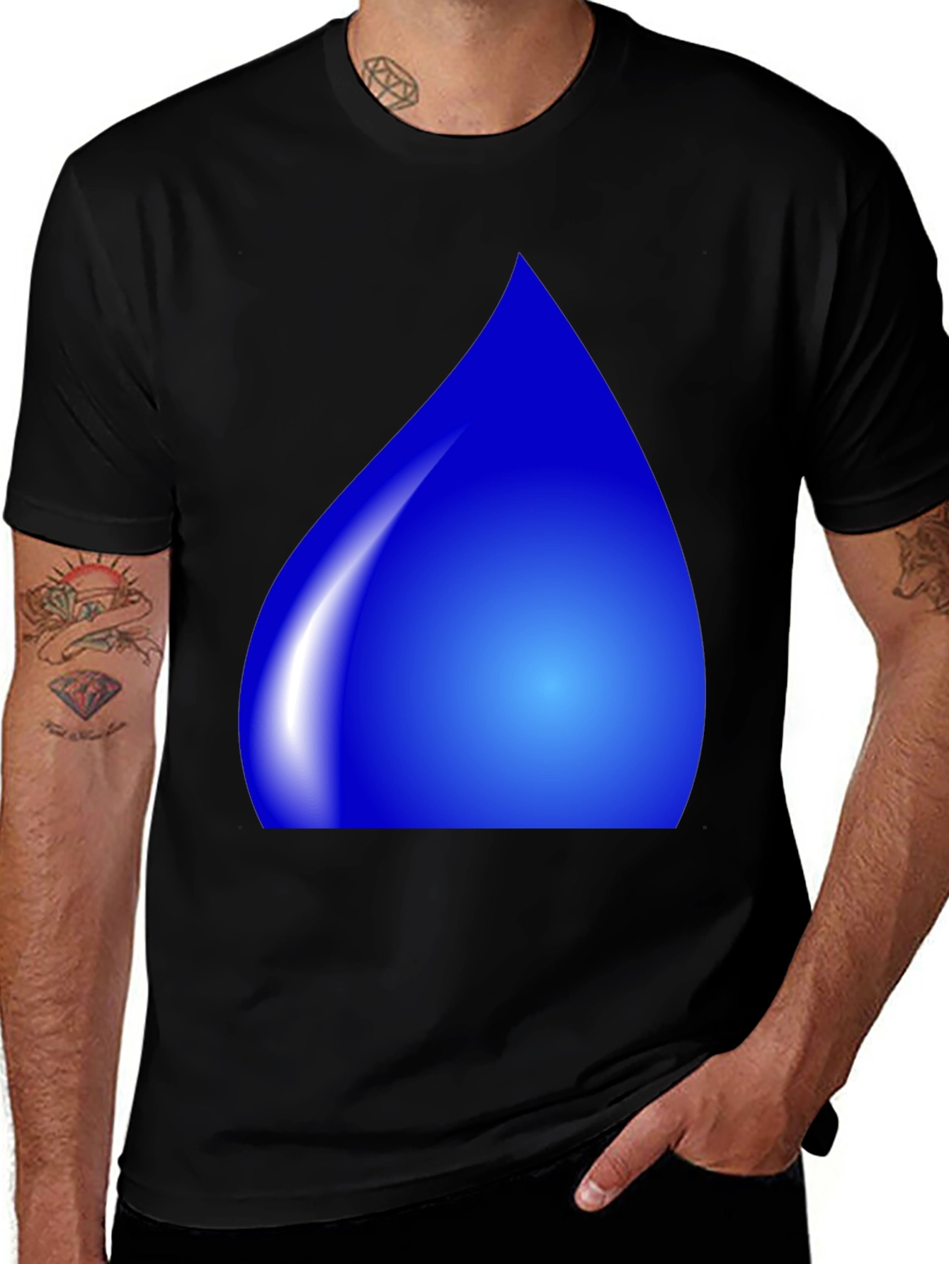 Variant 29 of Blue Water Drop Graphic Black T-Shirt