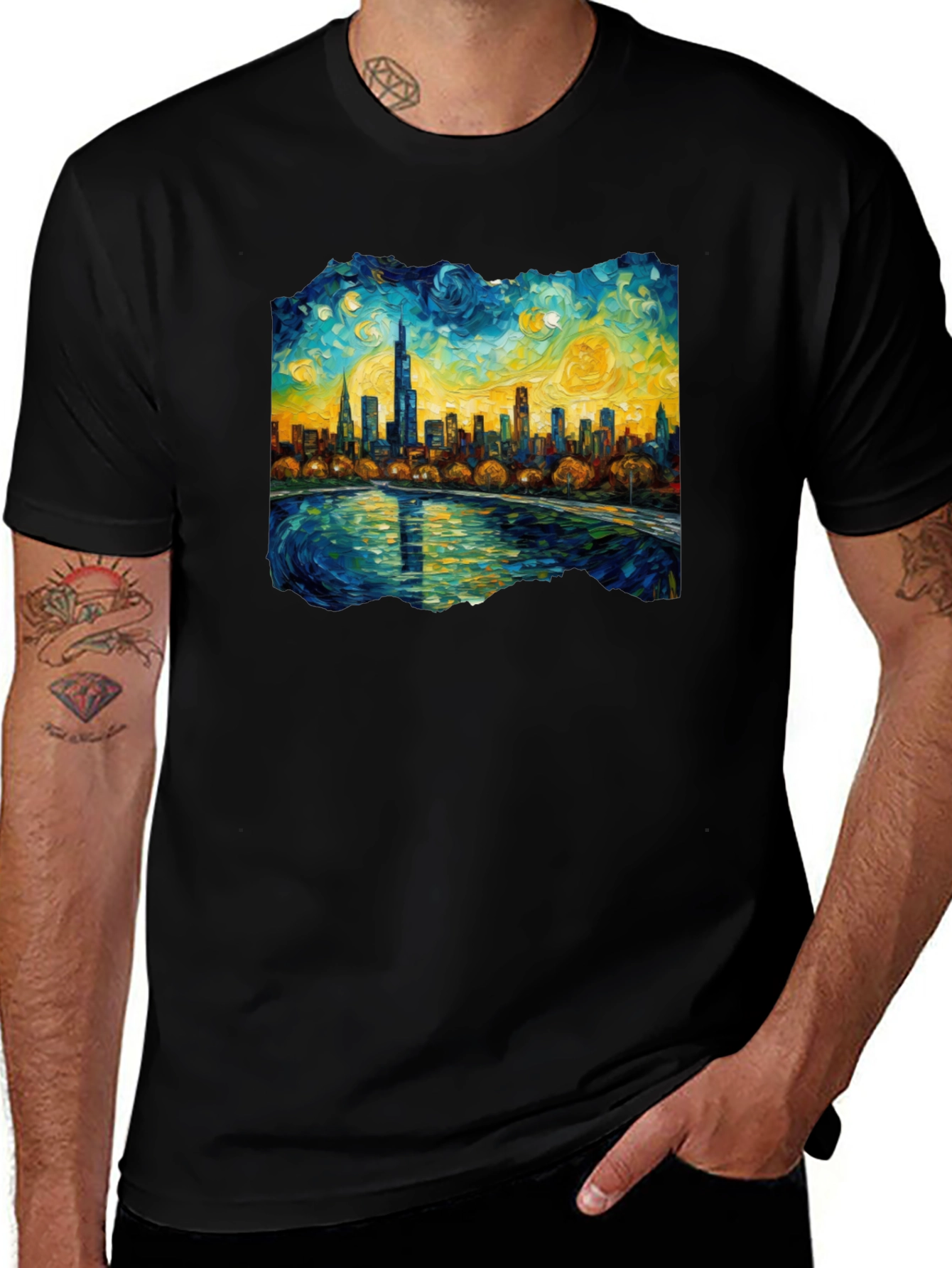 Variant 21 of Starry Night Chicago Skyline Graphic Tee