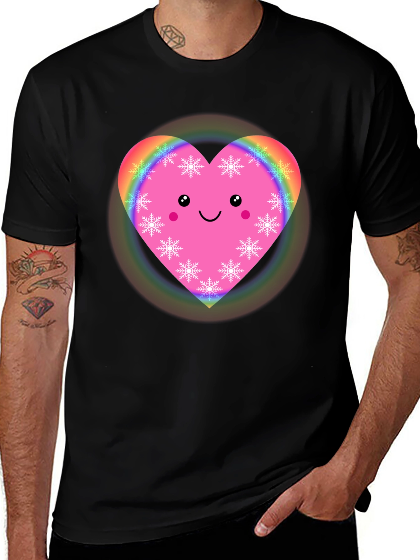 Variant 11 of Cute Heart with Snowflakes Black T-Shirt
