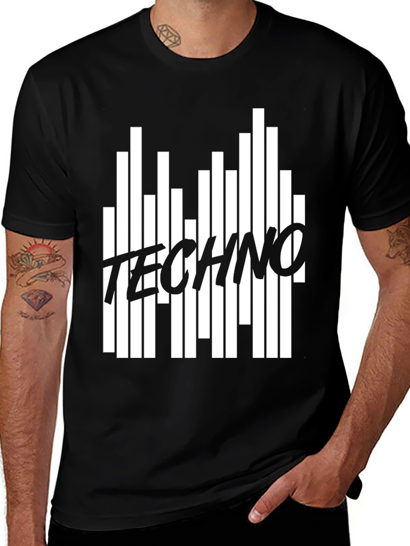 Techno Music Black Graphic T-Shirt