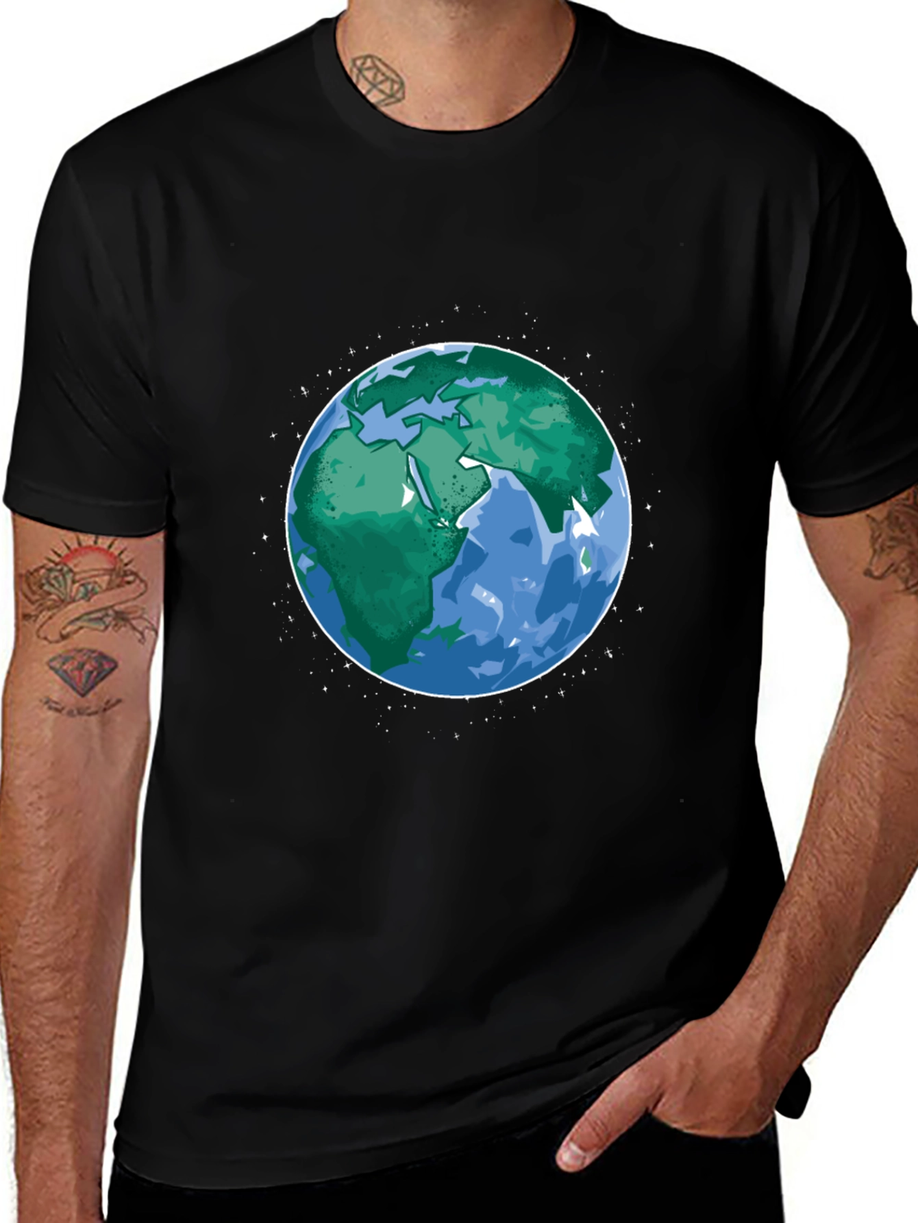 Earth Graphic Tee - Black Cotton Blend Casual T-Shirt