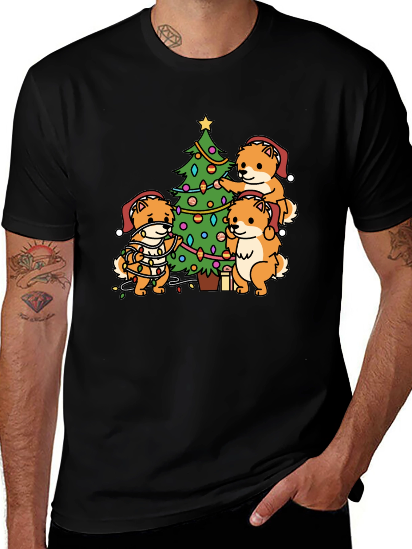 Variant 4 of Festive Dog Christmas Tree T-Shirt