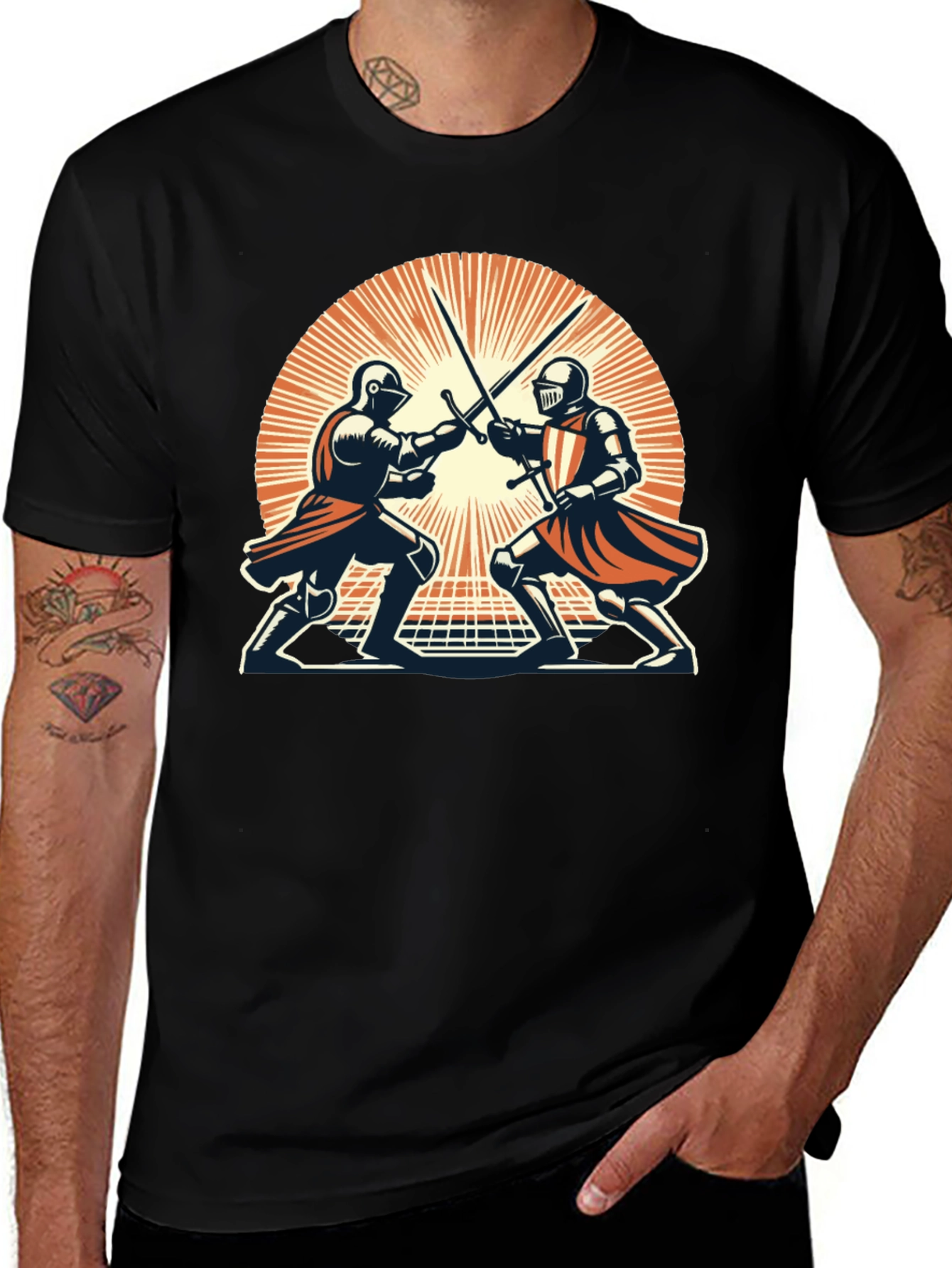 Variant 27 of Knights Duel Graphic T-Shirt - Black