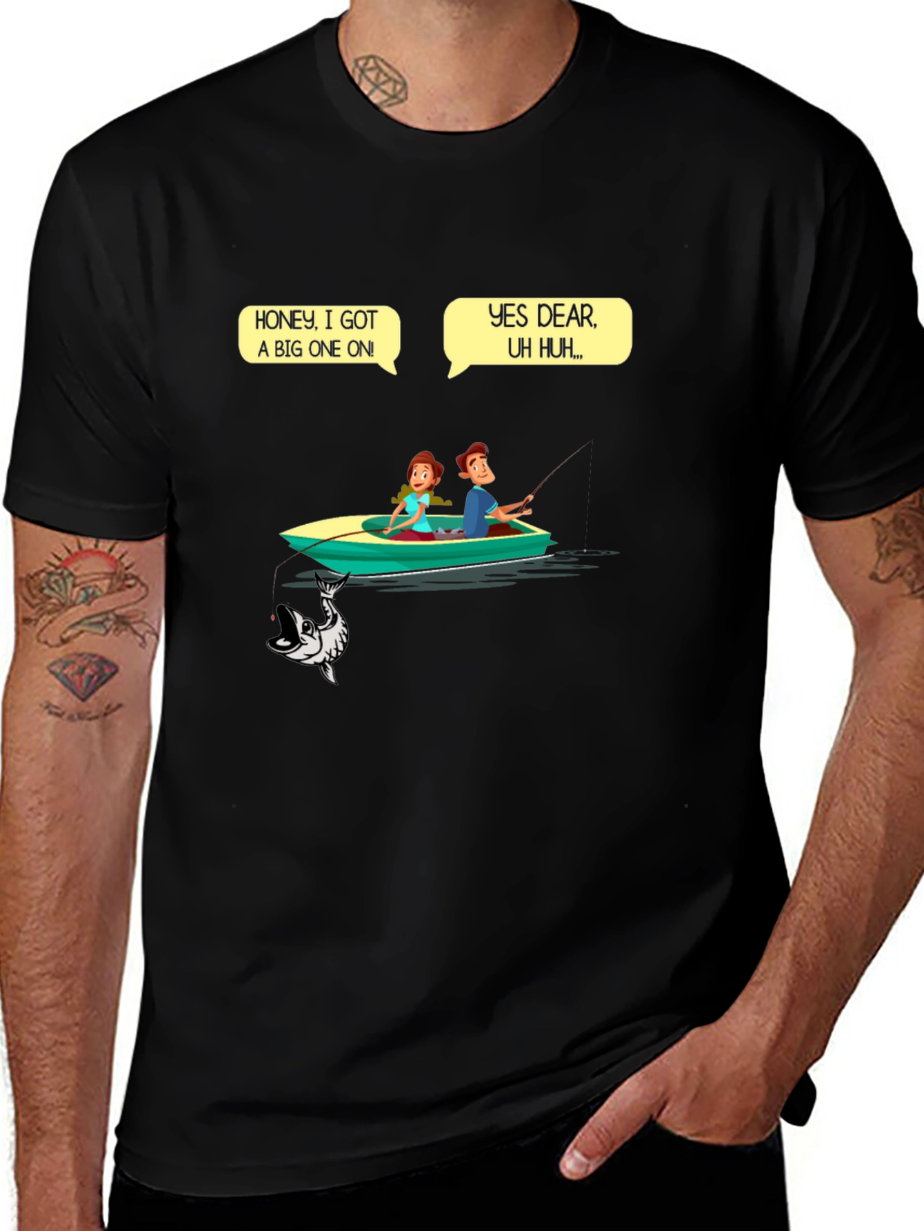 Variant 17 of Funny Fishing T-Shirt - "Honey, I Got a Big One On!"