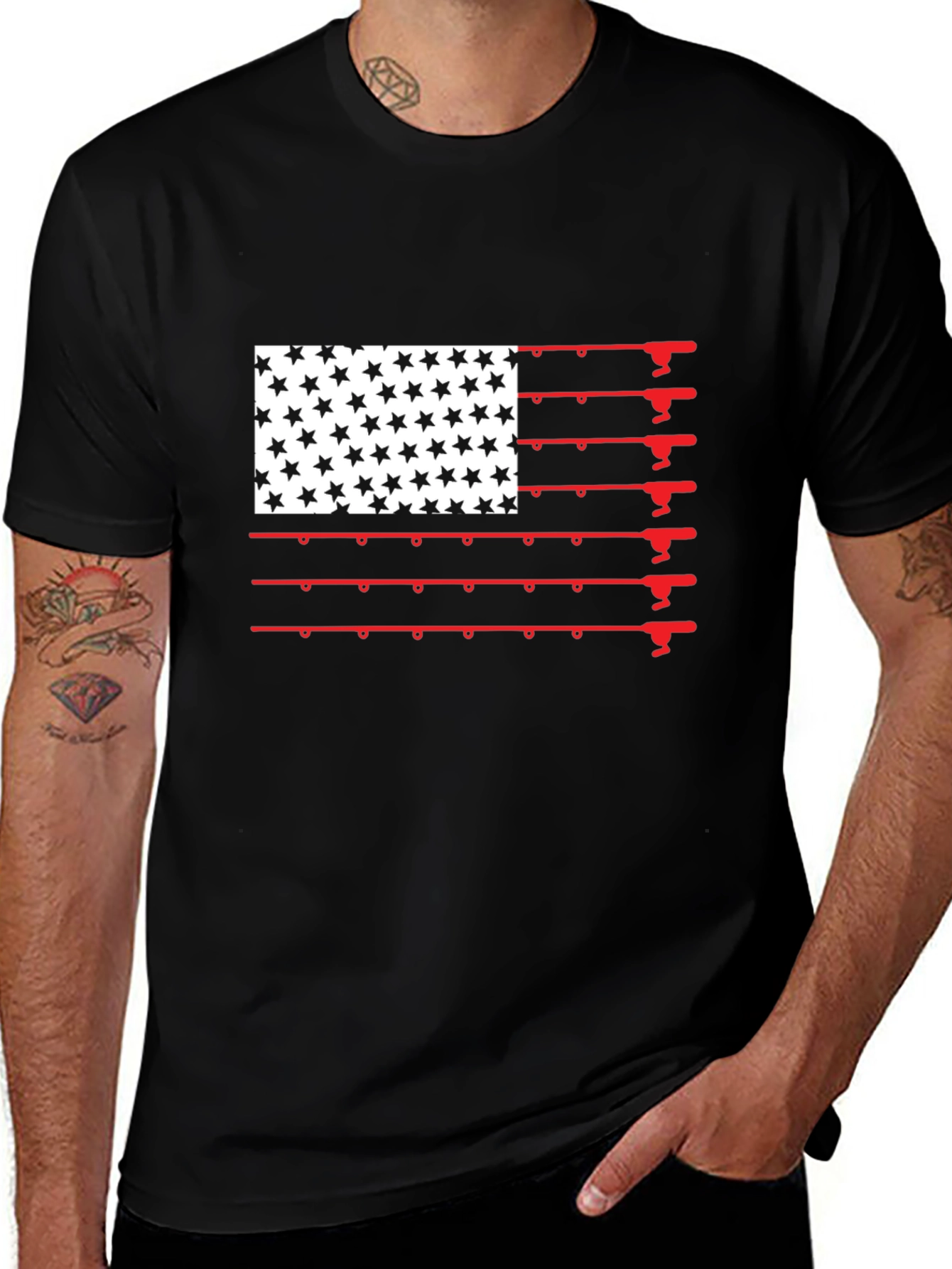 Variant 21 of Fishing Rod American Flag Graphic T-Shirt