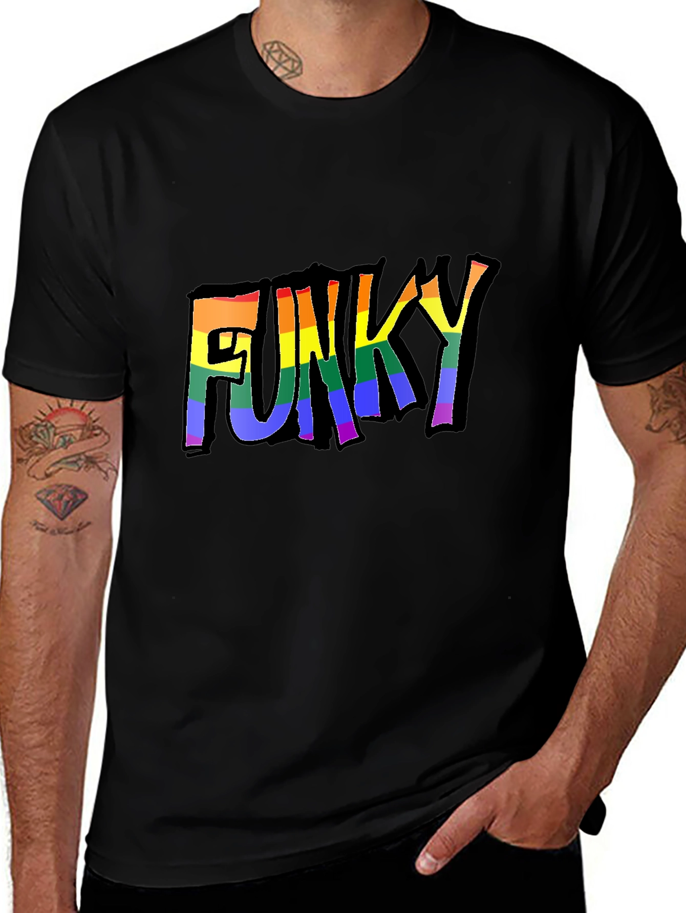 Variant 11 of Funky Rainbow Text Graphic T-Shirt - Black