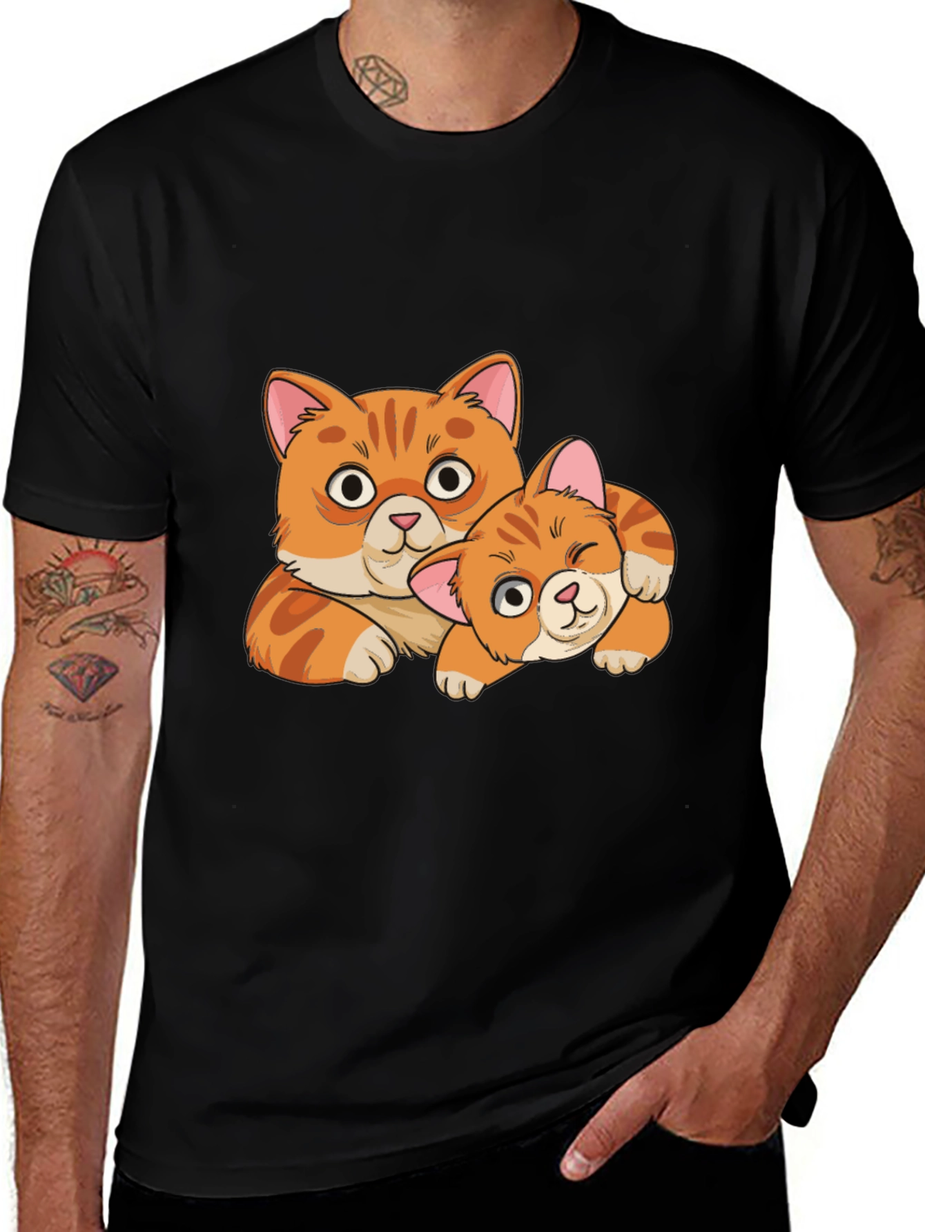Variant 27 of Cute Cats Graphic Tee - Black Cotton T-Shirt